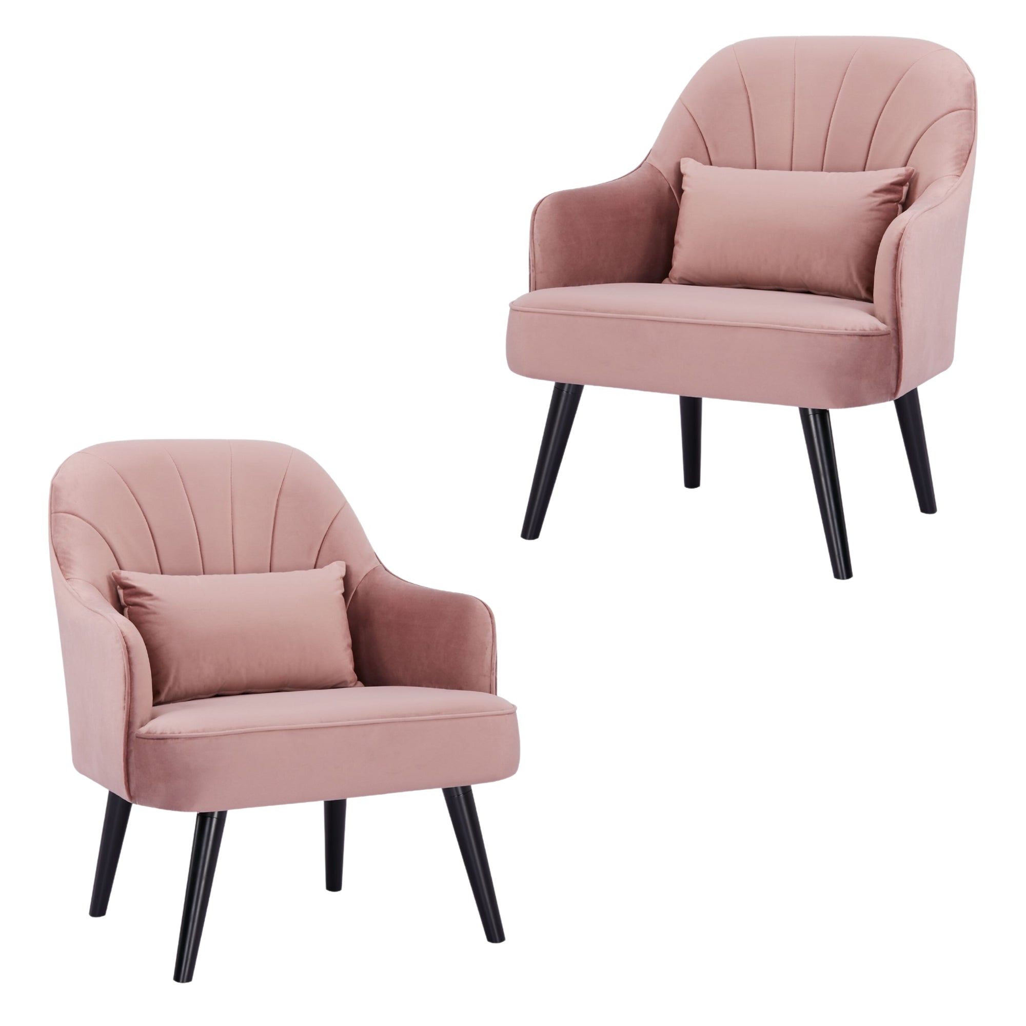 Pink Fabric Upholstered 2-Piece Accent Sofa Arm Chairs