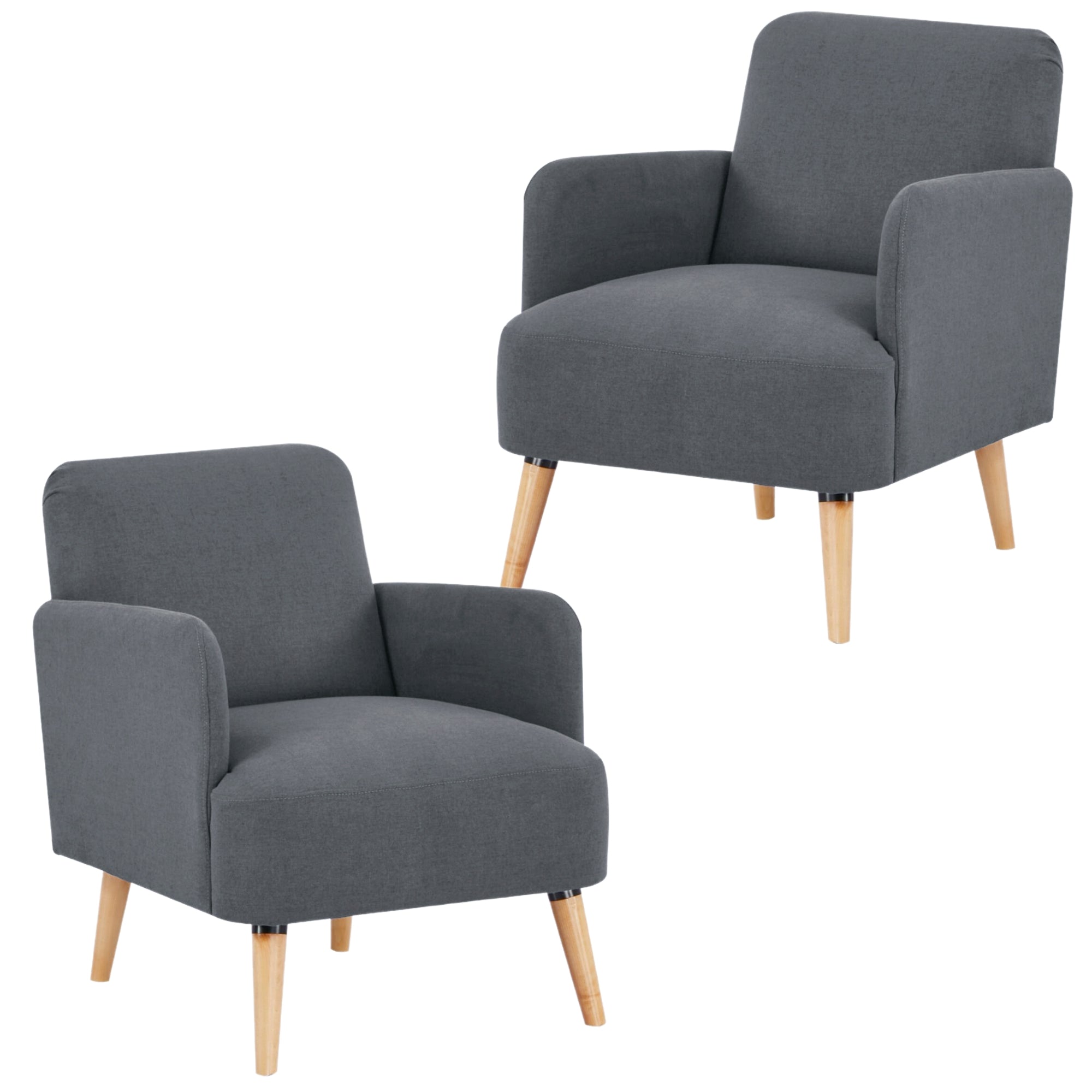 Dark Grey Polyester Lounge Arm Chairs, Set of 2, Scandinavian Style