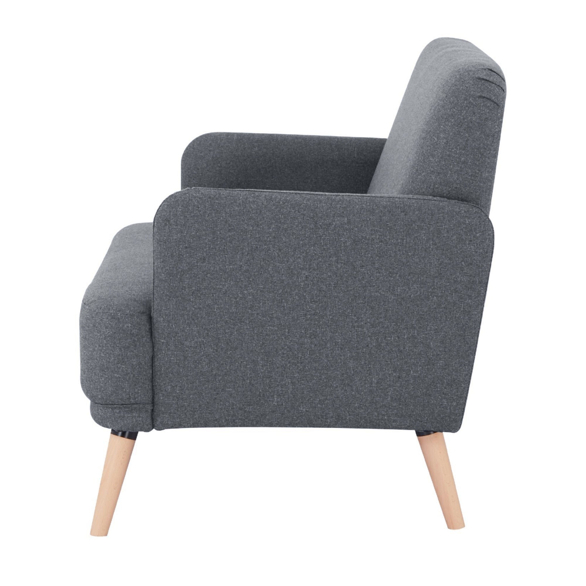 Dark Grey Scandinavian 2-Seater Sofa, Slimline, Plush Fabric