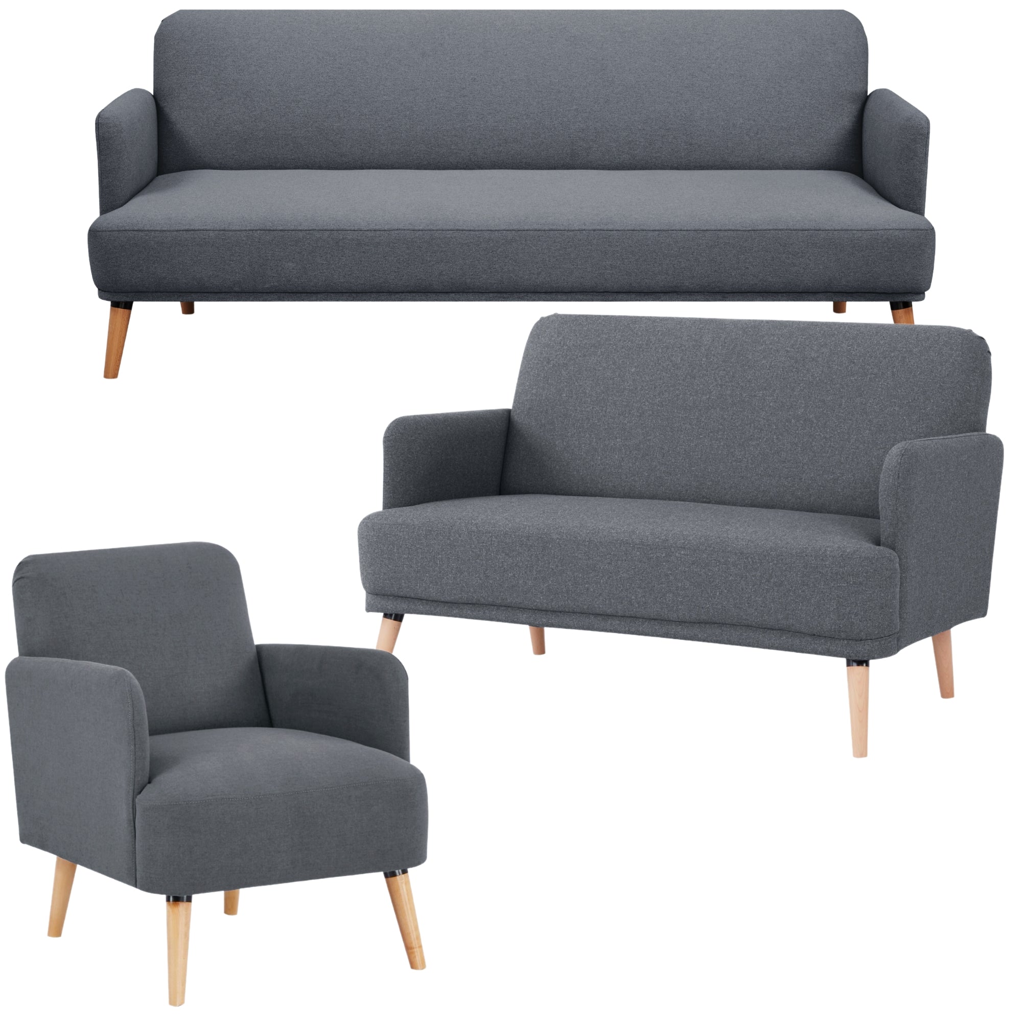 Plush 3+2+1 Seater Sofa Set, Polyester Upholstery, Dark Grey