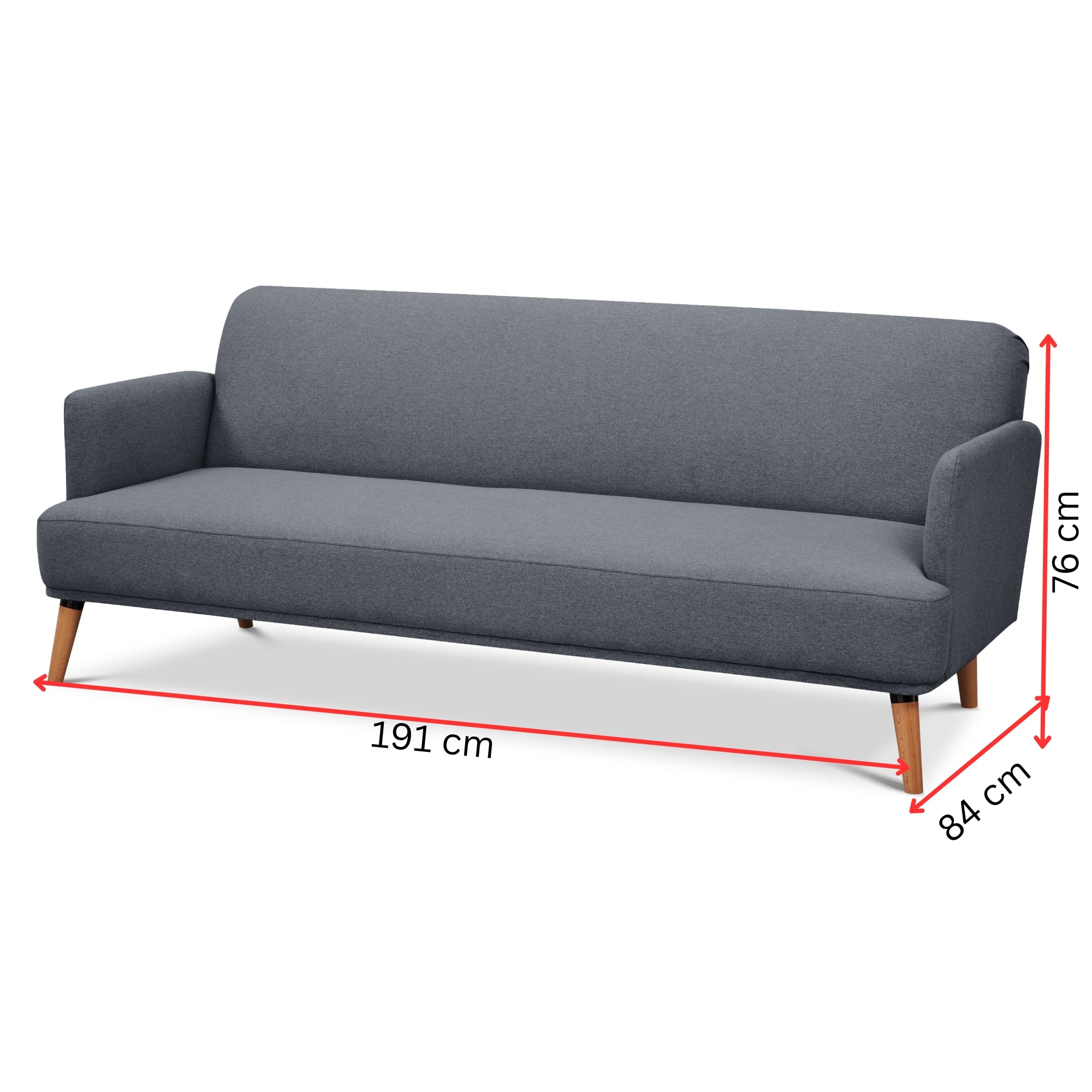 Comfy 3 Seater Sofa Bed, Dark Grey, Polyester - Brianna