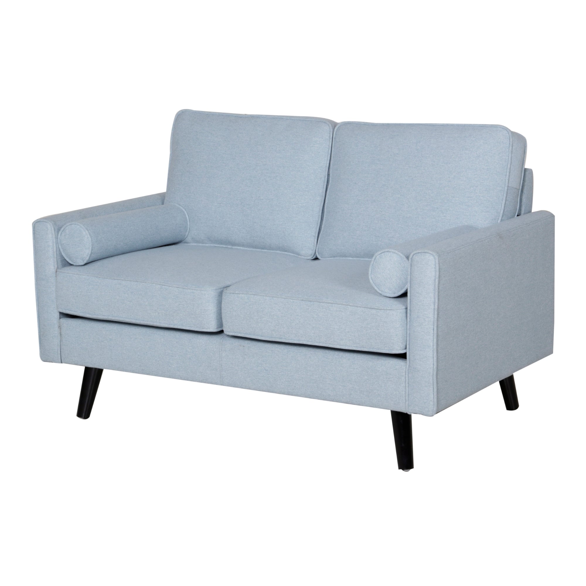 Plush 2-Seater Fabric Sofa, Light Blue, Compact, Scandinavian
