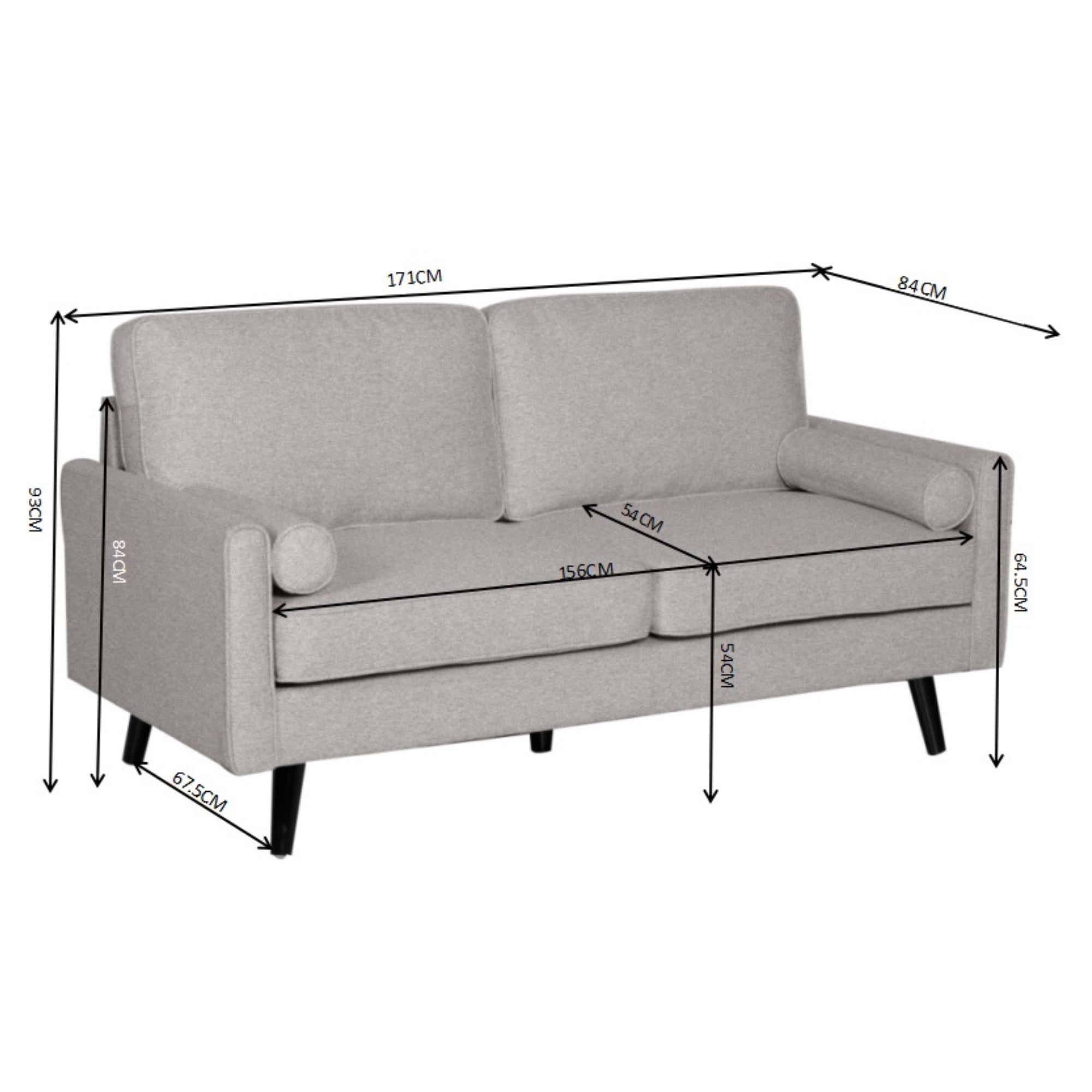 Compact Light Grey 2.5 Seater Sofa with Cushions, Wood Legs