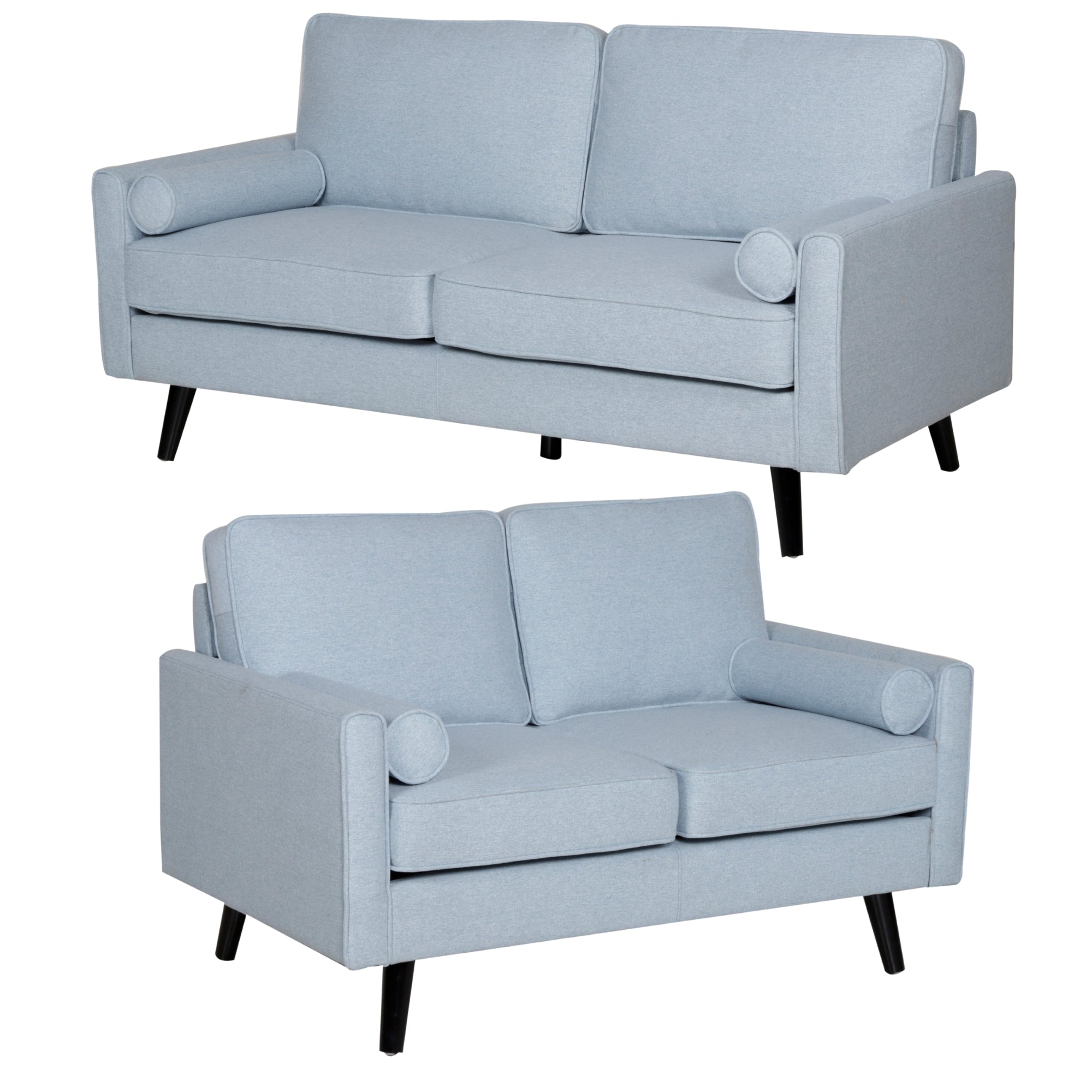 Compact Light Blue Fabric Sofa Set, 2+2.5 Seaters, Slimline Design
