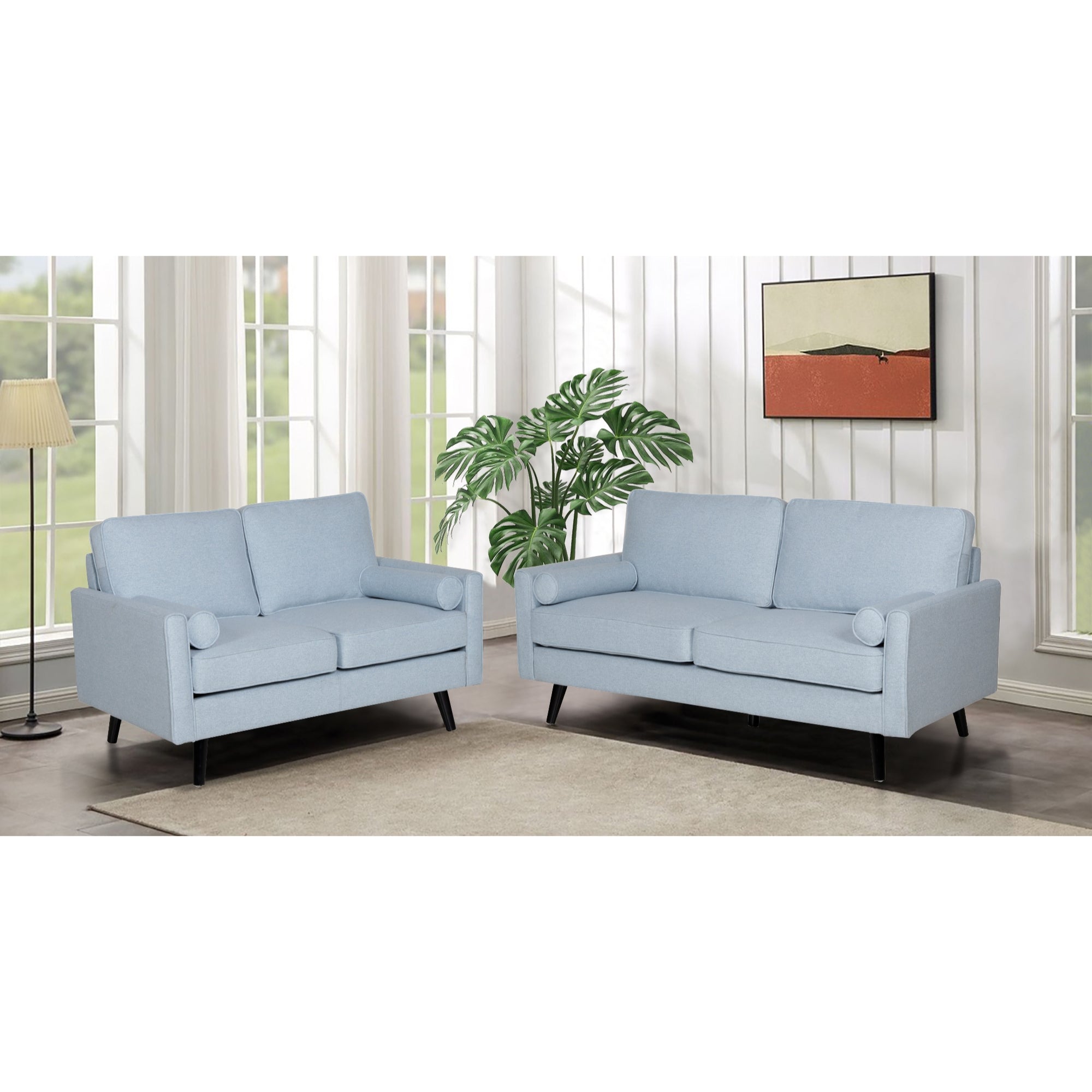 Compact Light Blue Fabric Sofa Set, 2+2.5 Seaters, Slimline Design