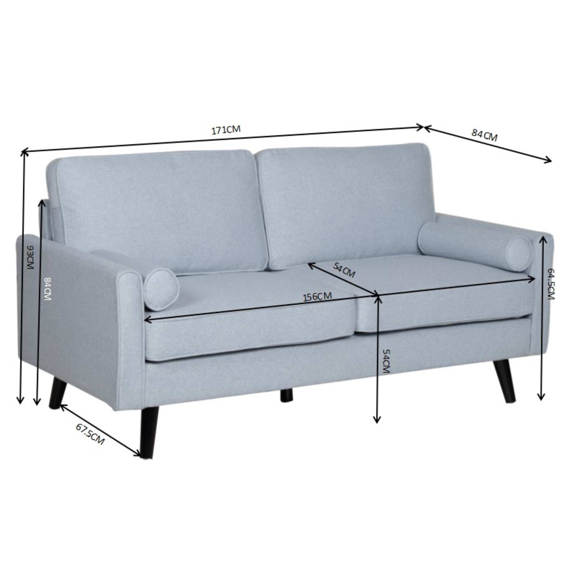 Compact Light Blue Fabric Sofa Set, 2+2.5 Seaters, Slimline Design