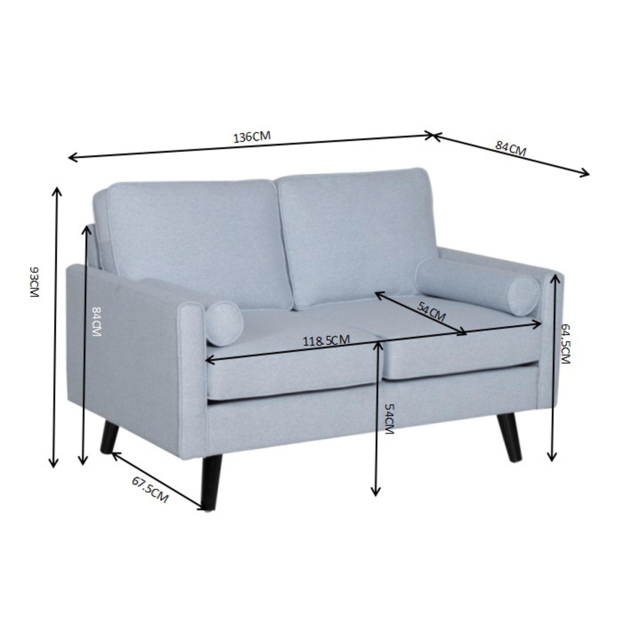 Compact Light Blue Fabric Sofa Set, 2+2.5 Seaters, Slimline Design