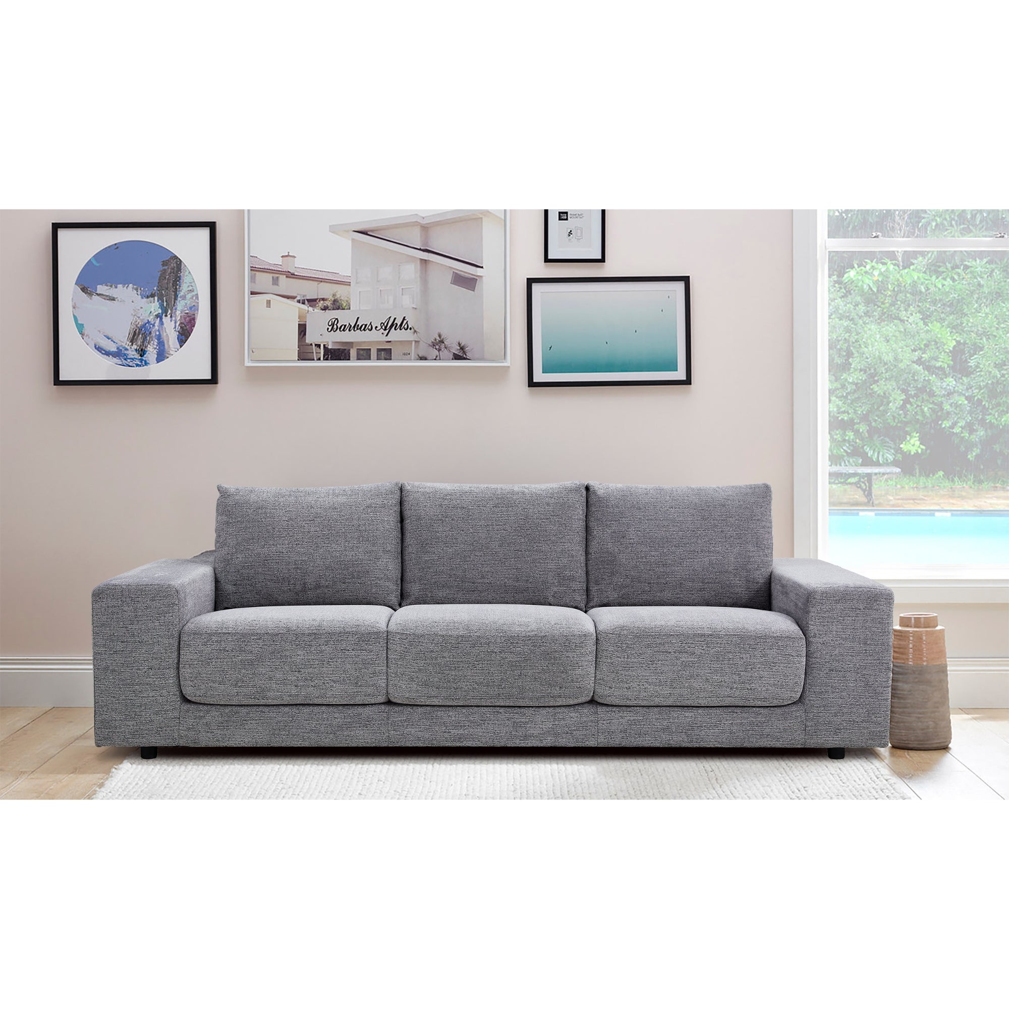 Upholstered 4-Seater Sofa, Galvanized Steel Frame, Fog