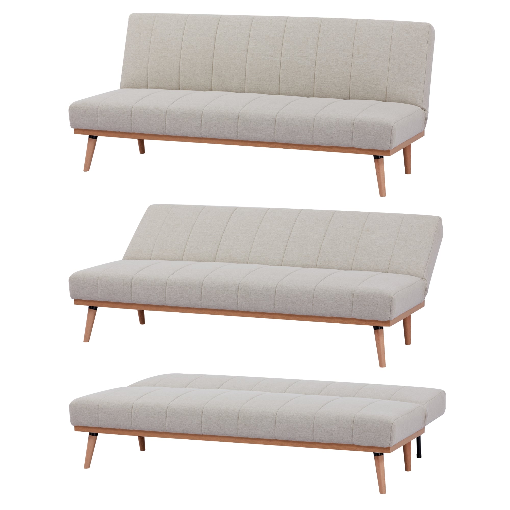 Scandinavian Beige 3-Seater Sofa Bed, Foam Support, Monroe