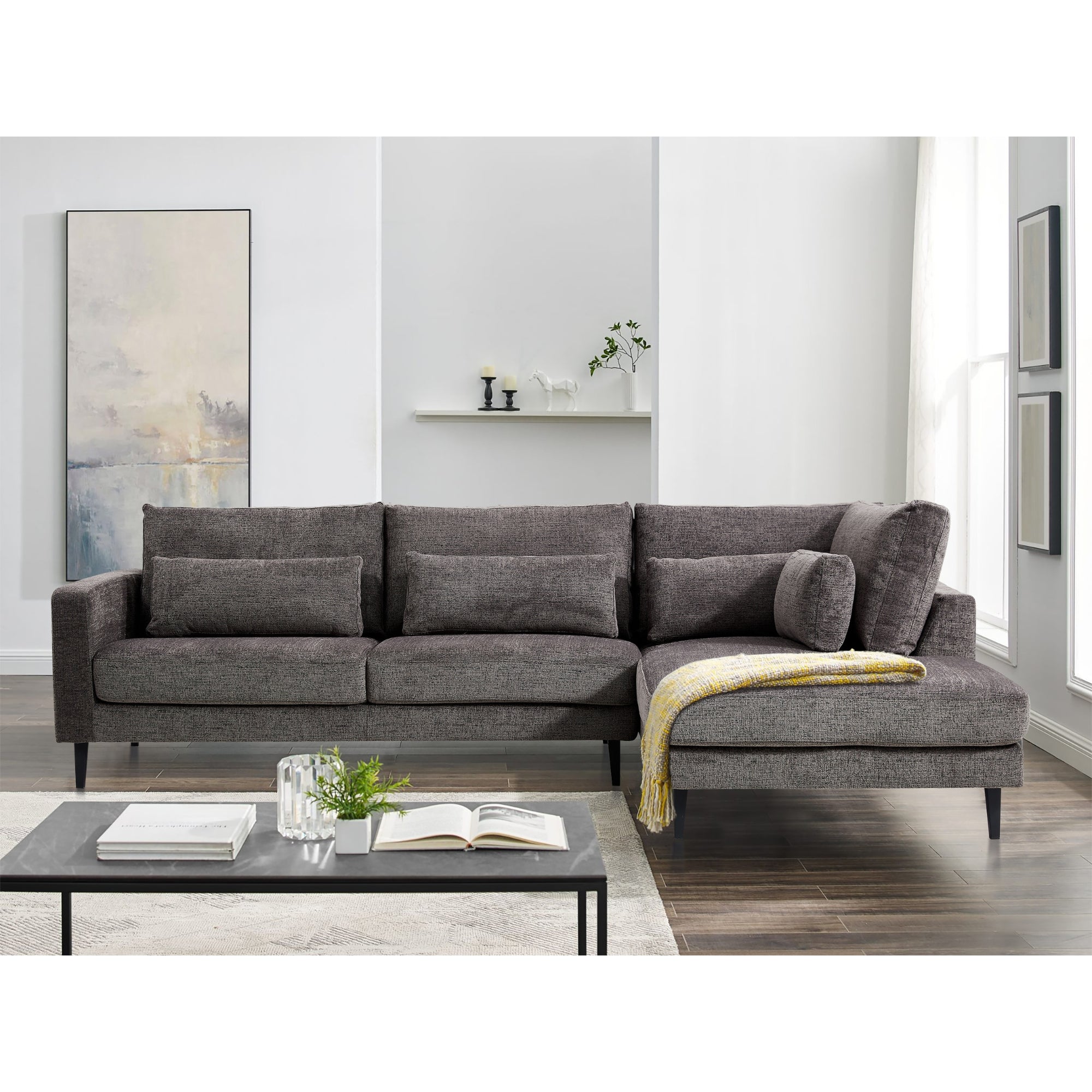 Plush 2-Seater Mink Fabric Sofa with RHF Chaise, 300kg Capacity