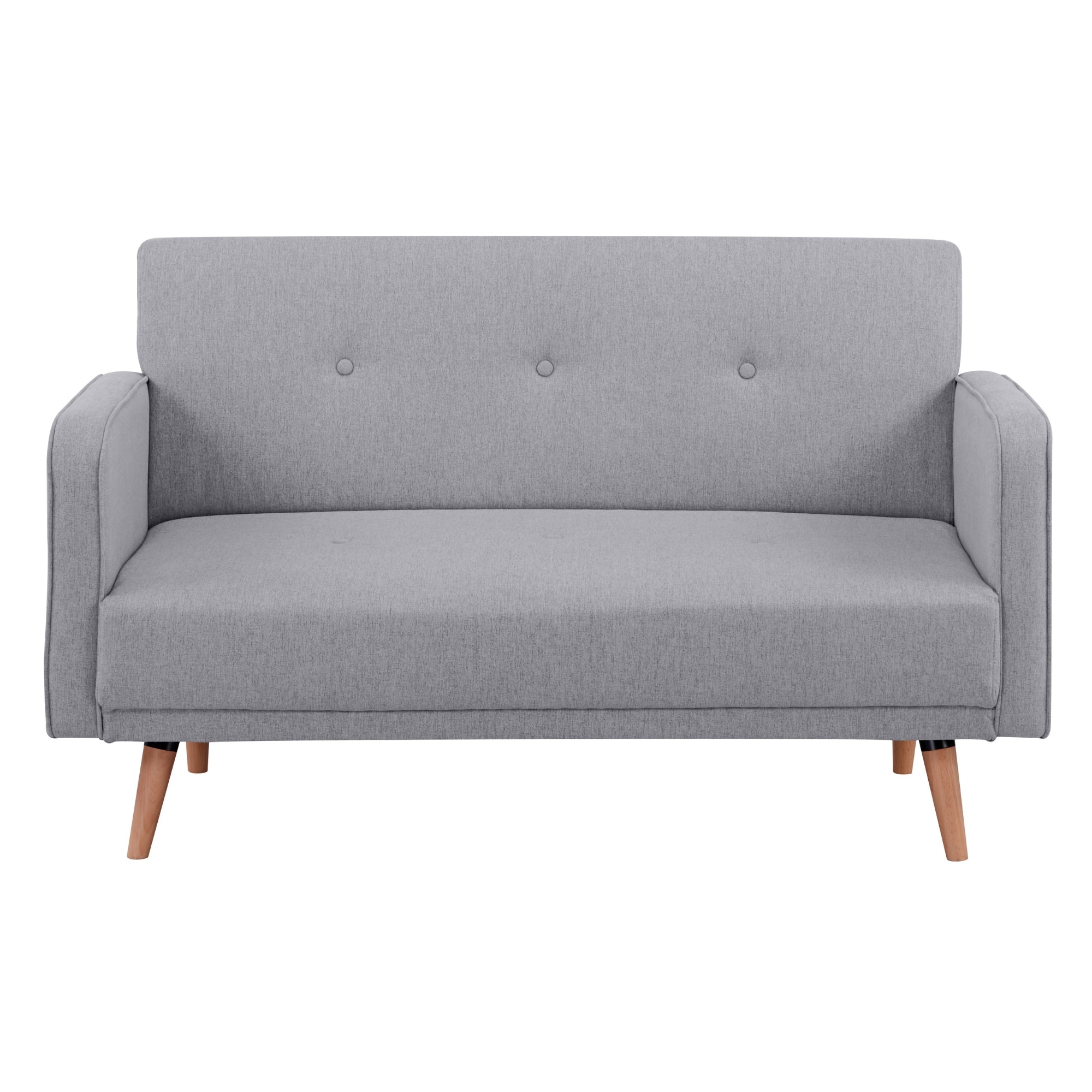 Grey 2-Seater Fabric Sofa with Wood Legs, Foam Support