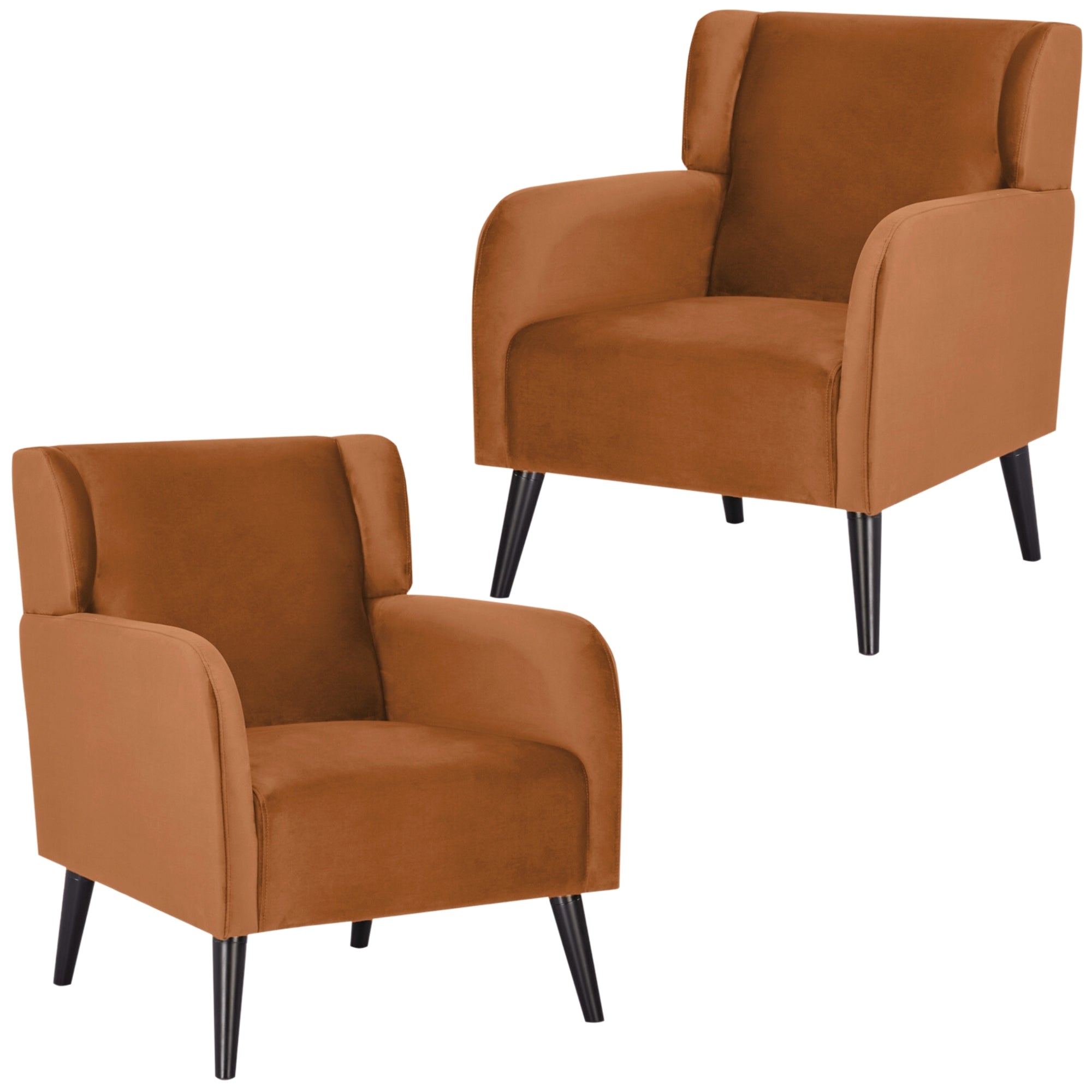 Orange 2pc Plush Upholstered Accent Arm Chairs, Scandinavian Style