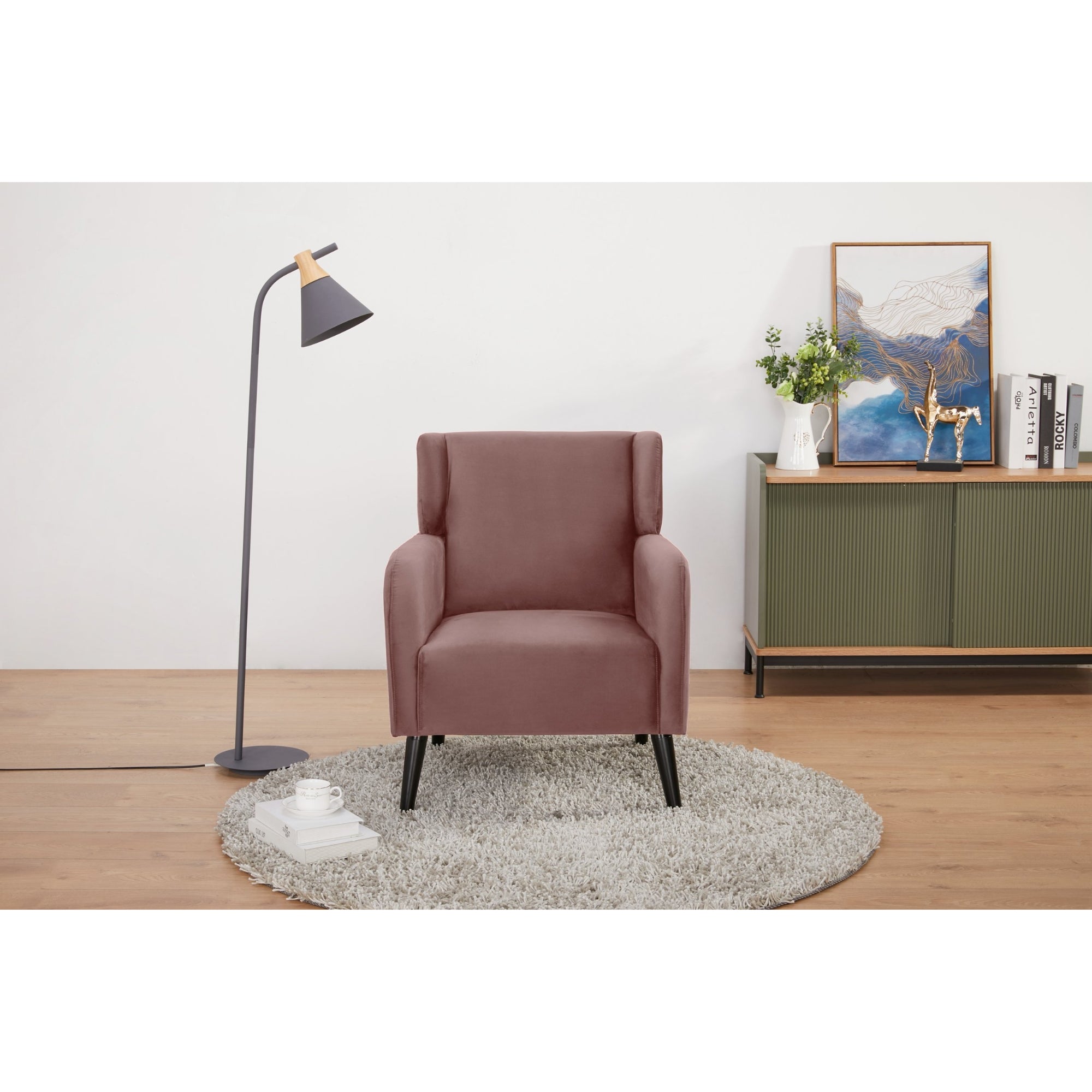 Pink Scandinavian Accent Arm Chair, High-Density Foam