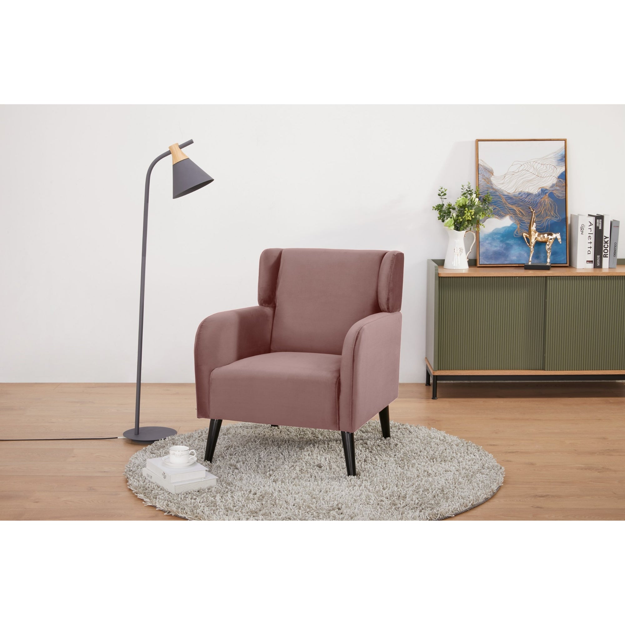 Pink Scandinavian Accent Arm Chair, High-Density Foam