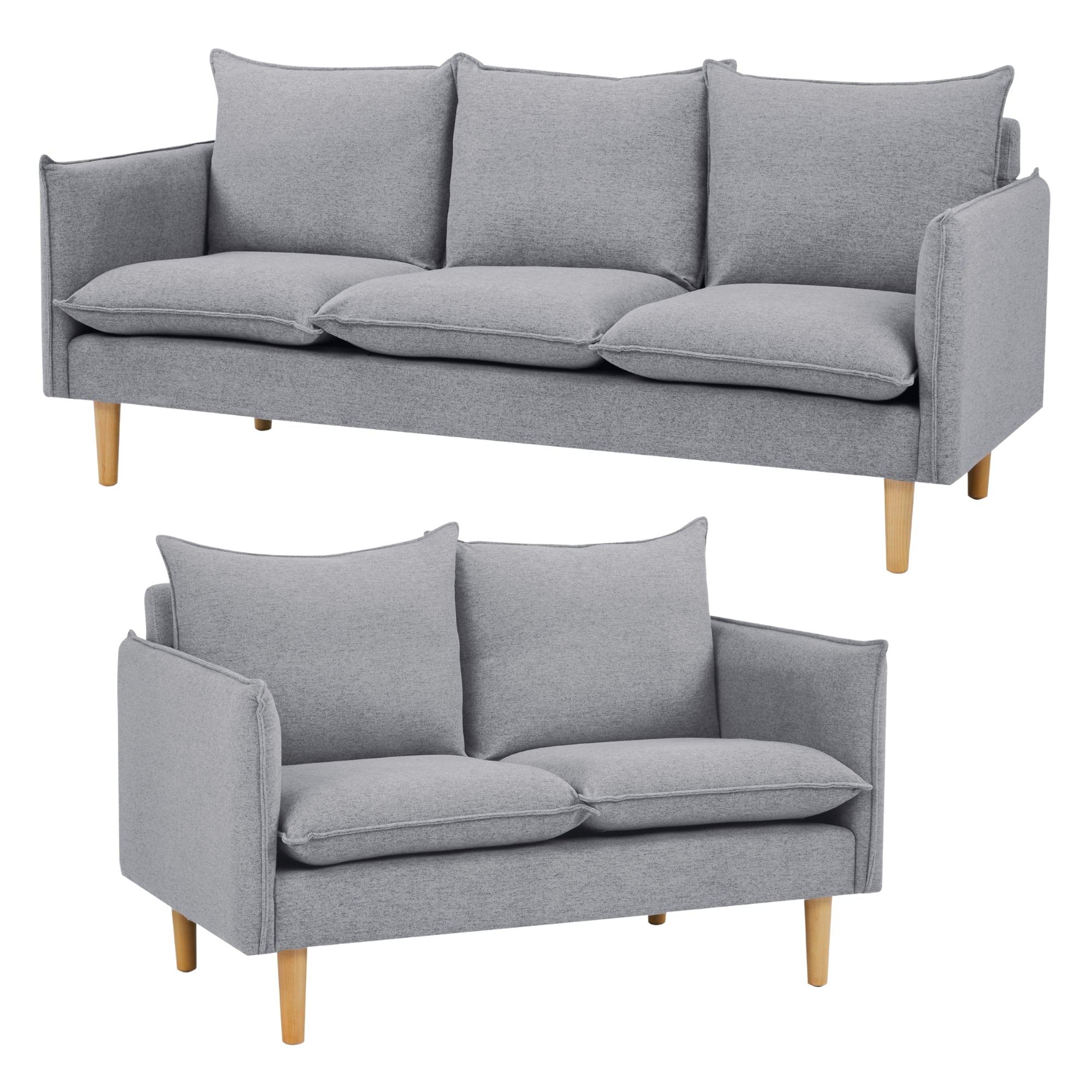 Grey 2+3 Seater Fabric Sofa Set, Scandinavian Style