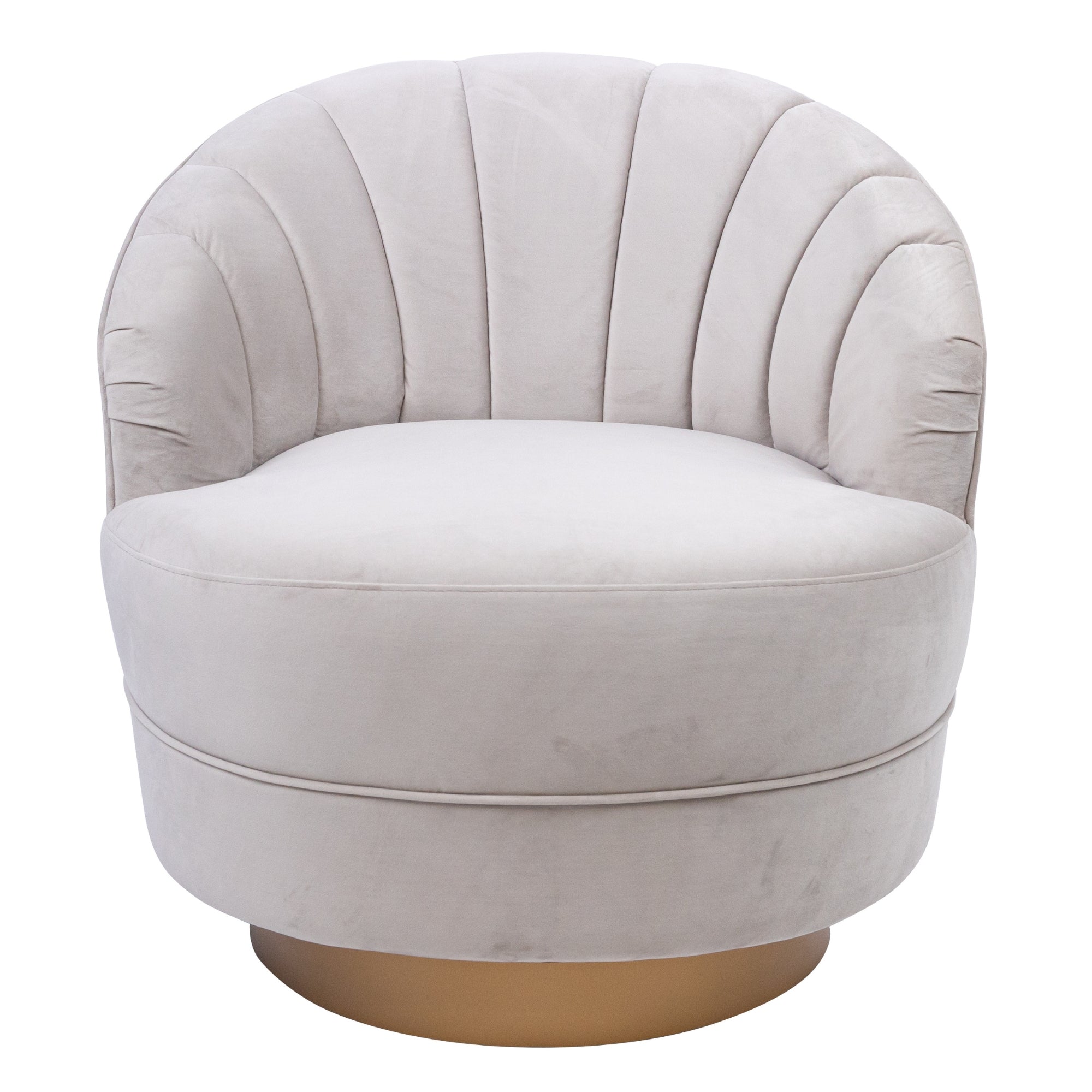 Cream Velvet Swivel Armchair with Gold Legs, Scandinavian