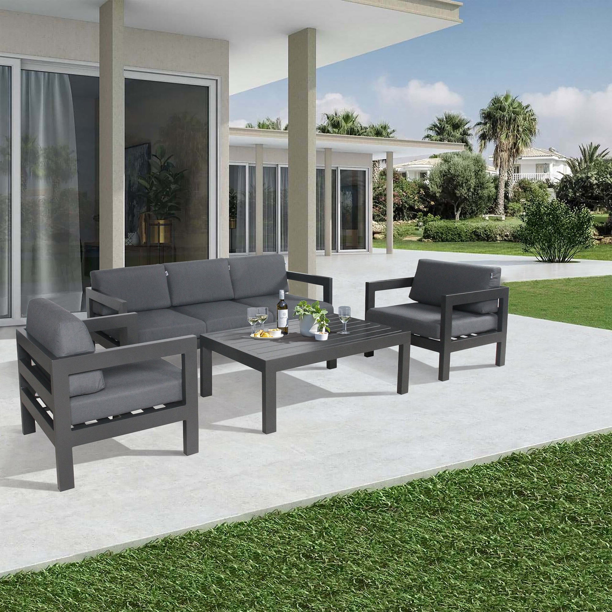 Weatherproof Aluminium Outdoor Sofa Set 2+3 Seater, Charcoal
