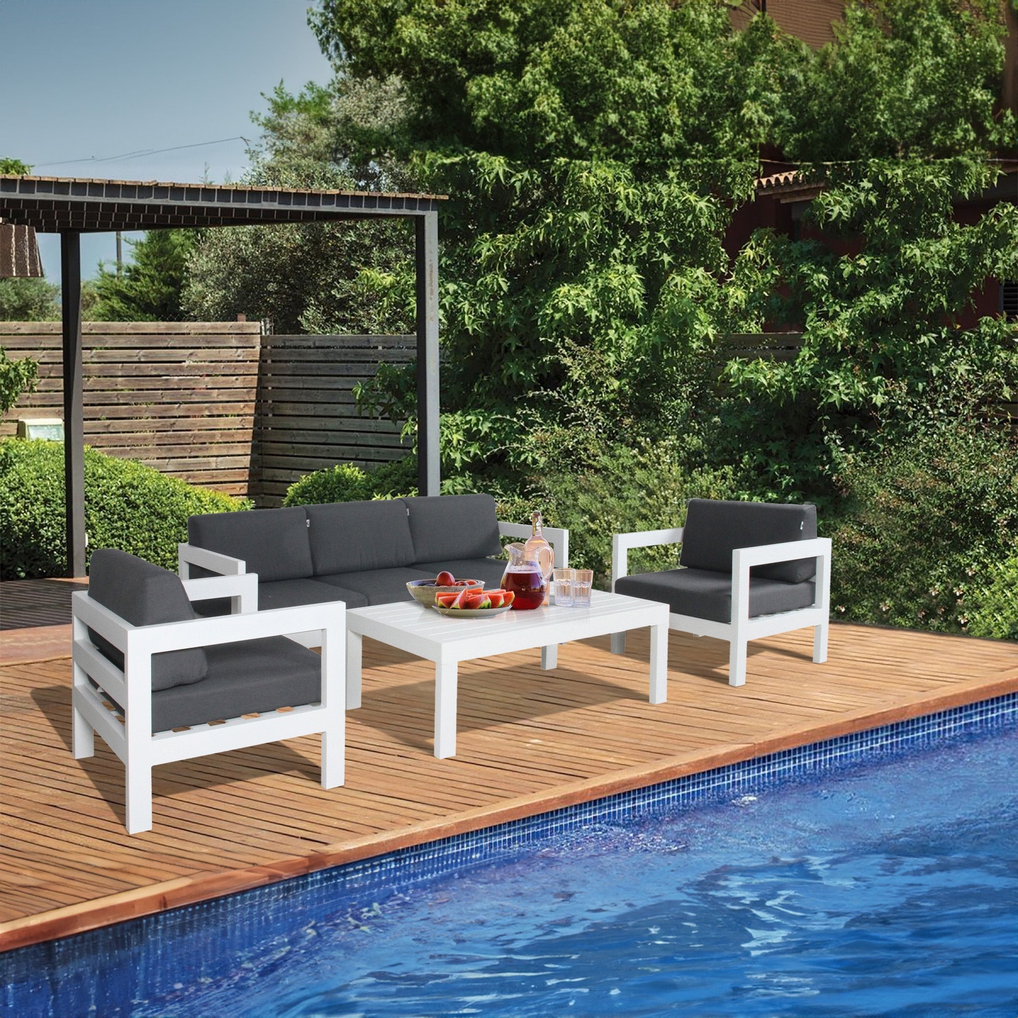Weatherproof 4pc Outdoor Sofa Set with Coffee Table, Aluminium