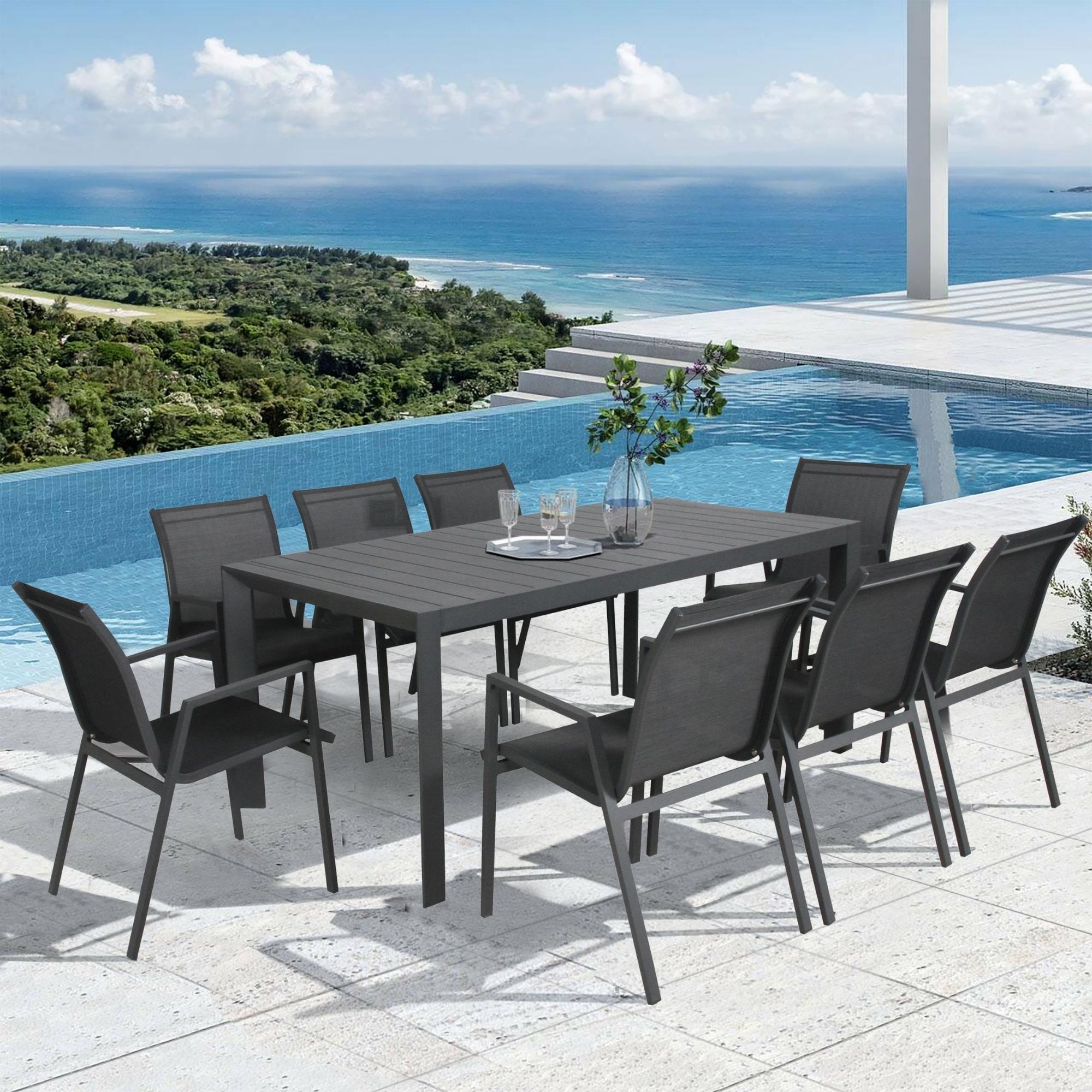 4pc Aluminium Stacking Outdoor Dining Chairs Charcoal