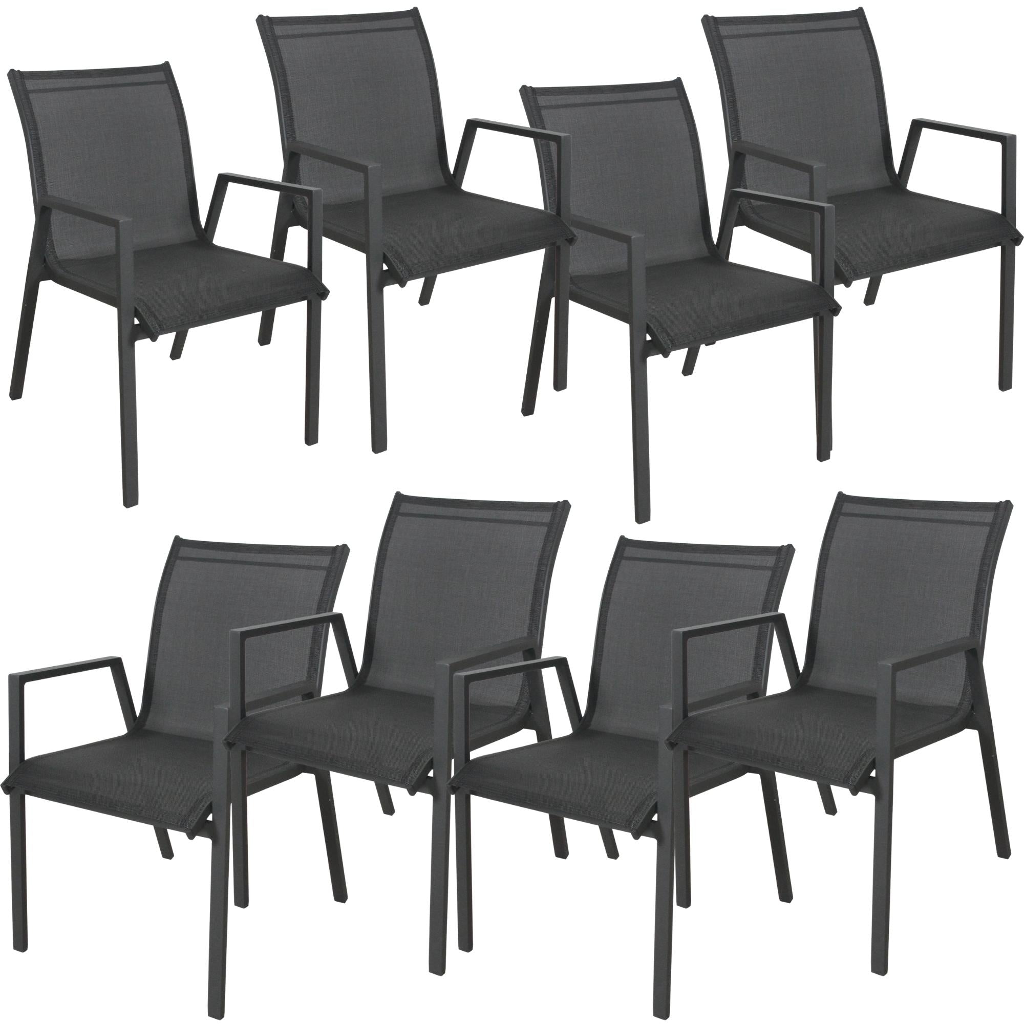 8pc Aluminium Outdoor Dining Chair Set, Stackable, Charcoal