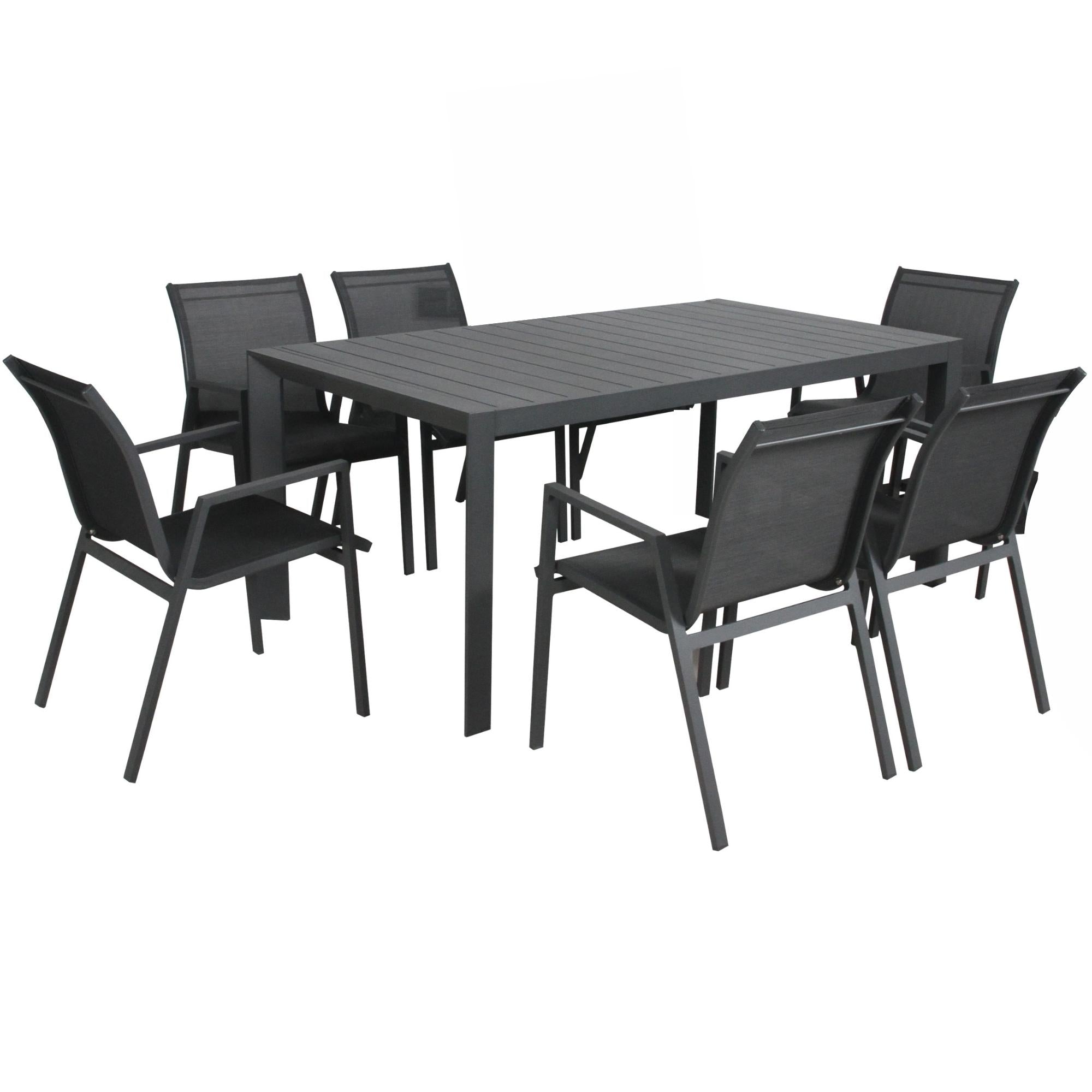 All-Weather Aluminium Outdoor Dining Set 7pc Charcoal