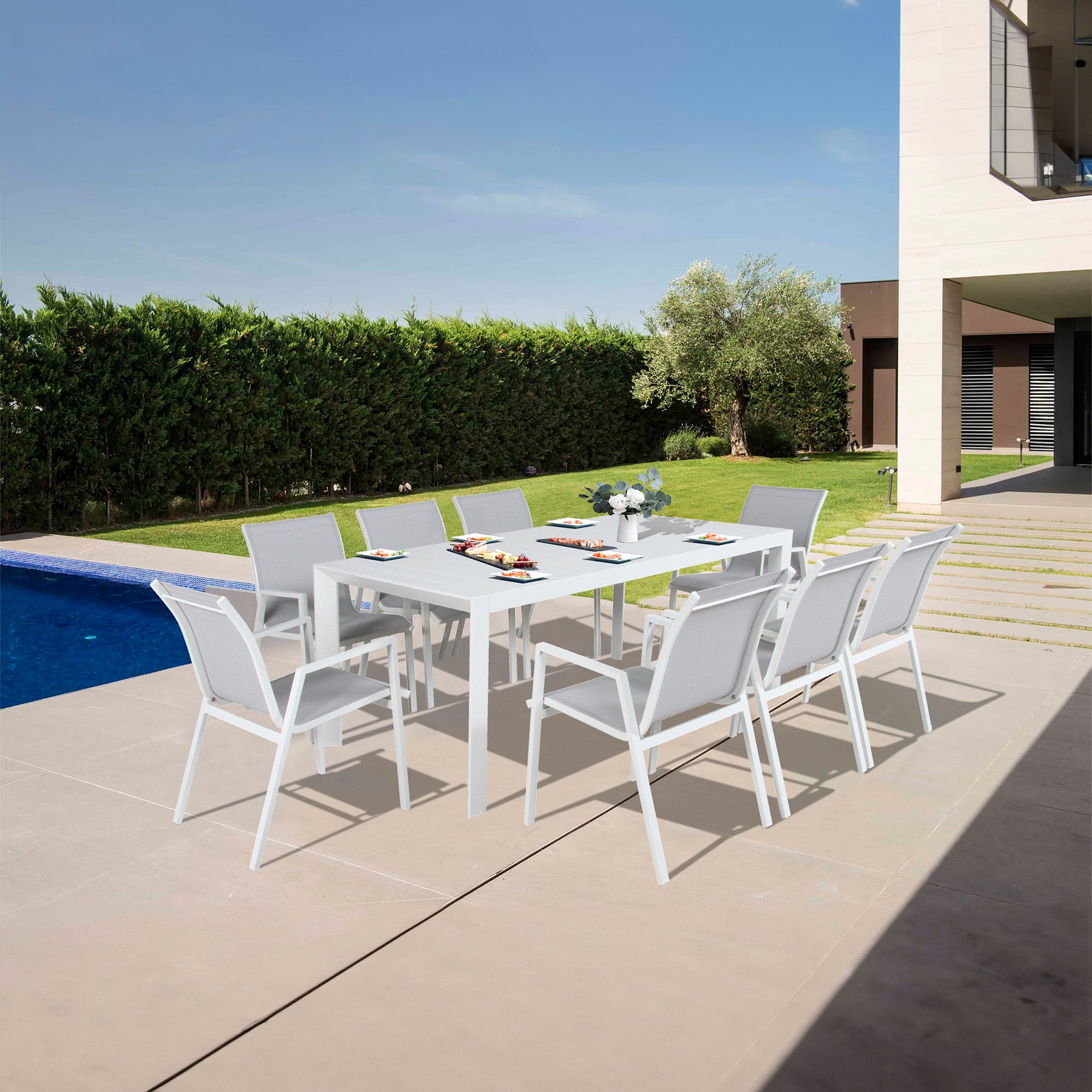 All-Weather 7pc Aluminium Outdoor Dining Set, White