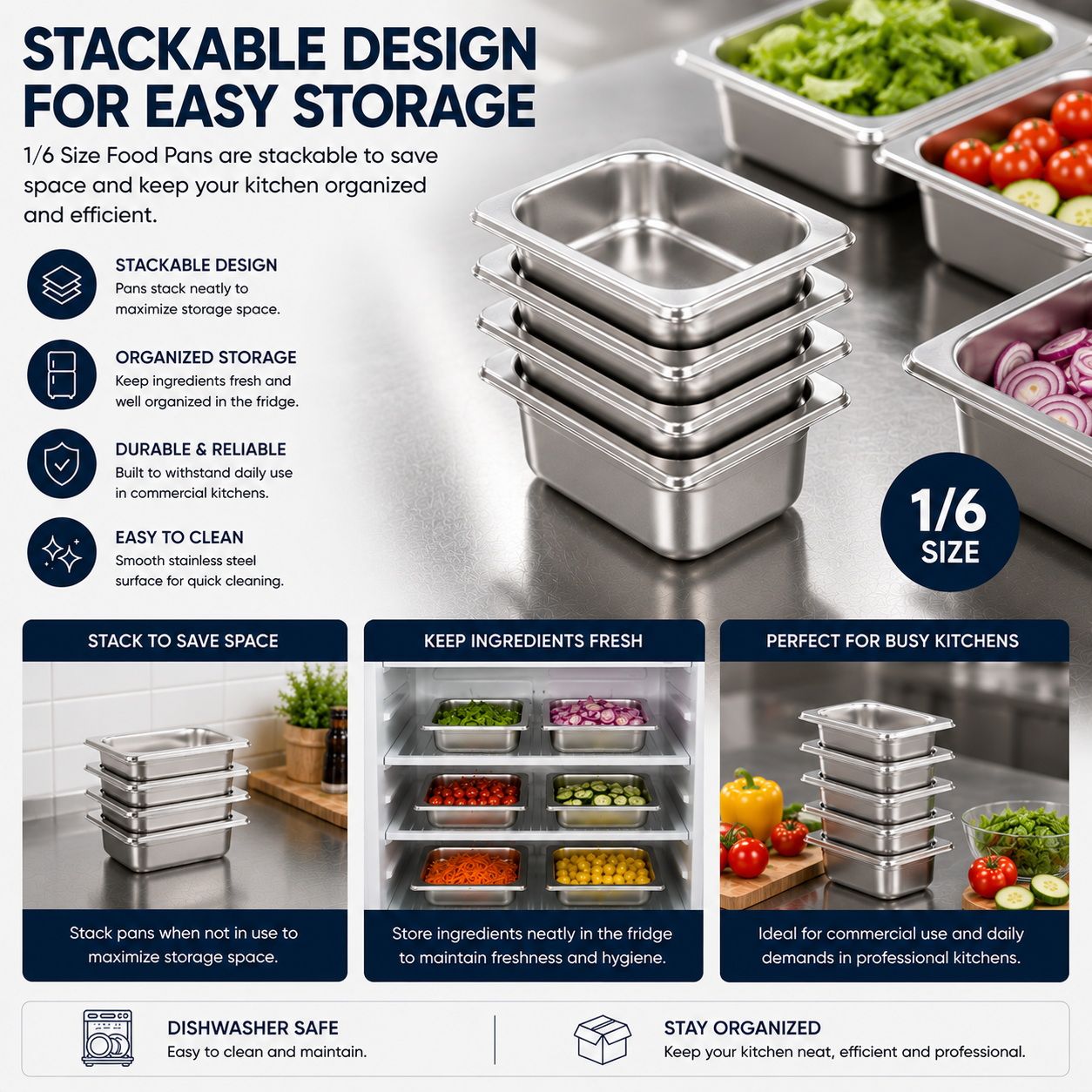 Commercial Stainless Steel GN 1/6 150mm Deep Gastronorm Bain Marie Buffet Steam Table Food Pan with Lid
