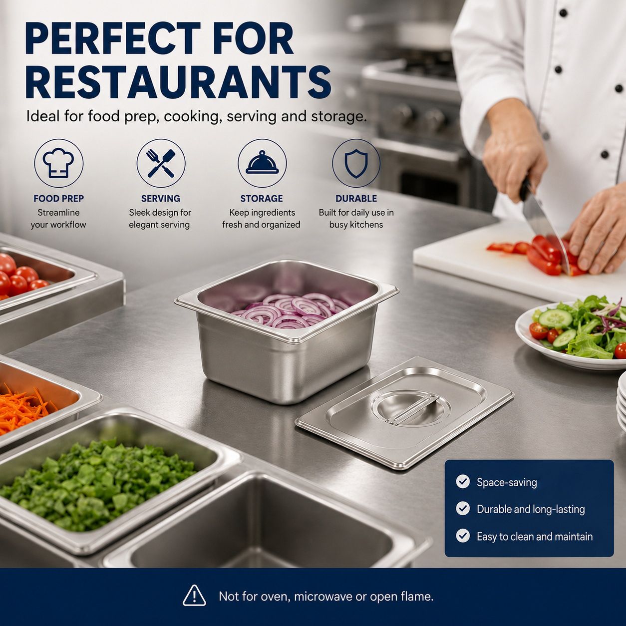 Commercial Stainless Steel GN 1/6 150mm Deep Gastronorm Bain Marie Buffet Steam Table Food Pan with Lid