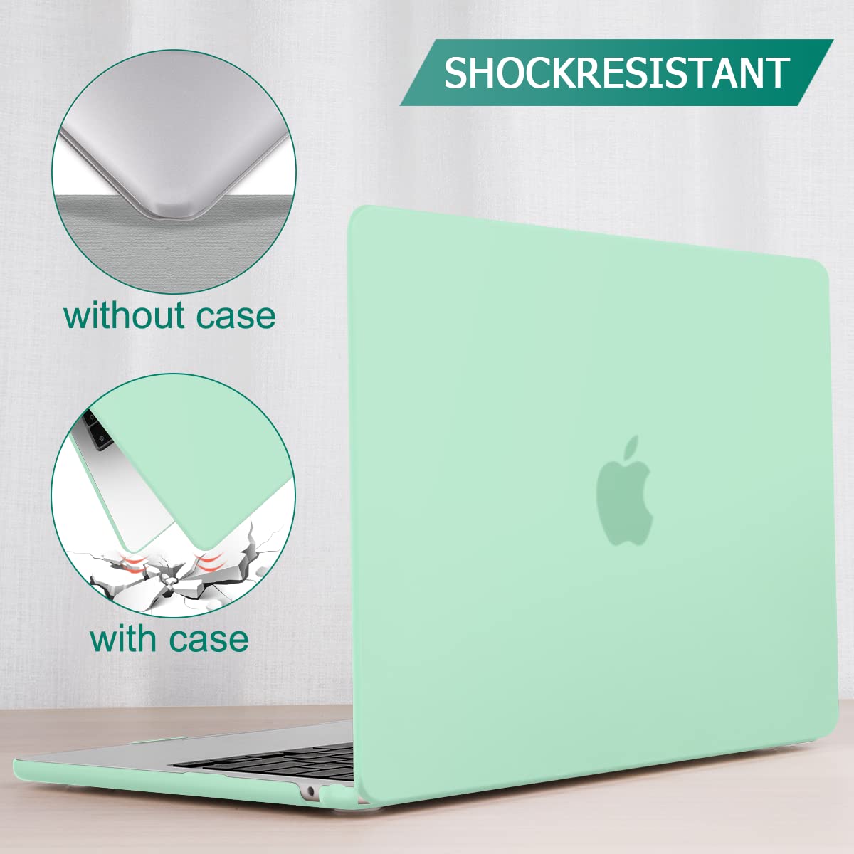 15" Matte Green Hard Shell Case & Keyboard Cover for MacBook Air A2941 2023 M2 Chip