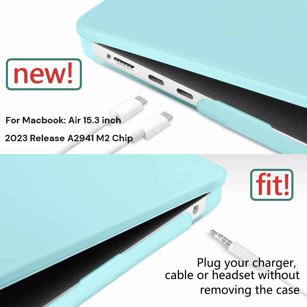 15 inch Air 2023 MacBook Air Matte Case A2941 M2 Chip Hard Shell Case Keyboard Cover Sky Blue