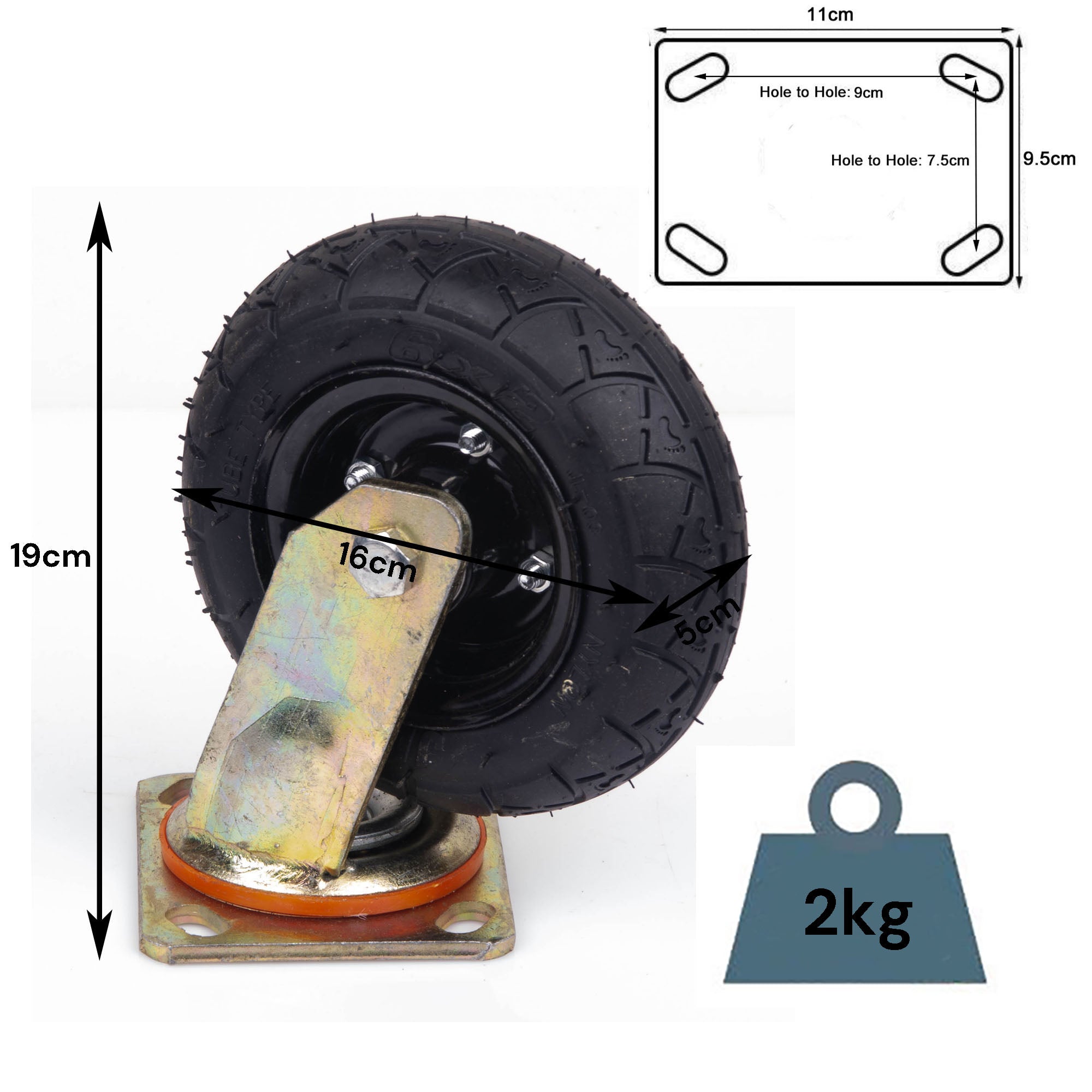 6 Inch Pneumatic Swivel Castor Wheel, 200kg Capacity