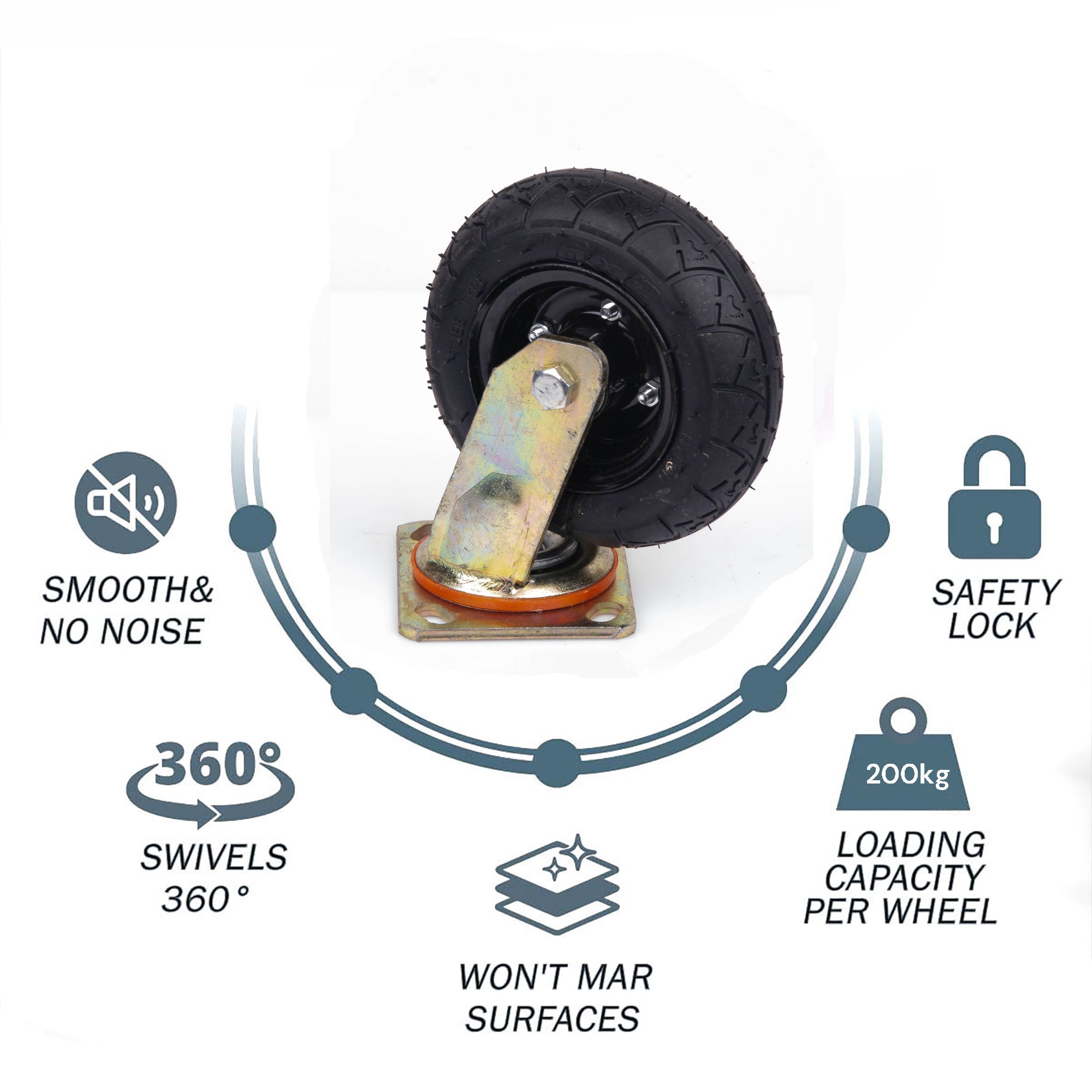 6 Inch Pneumatic Swivel Castor Wheel, 200kg Capacity