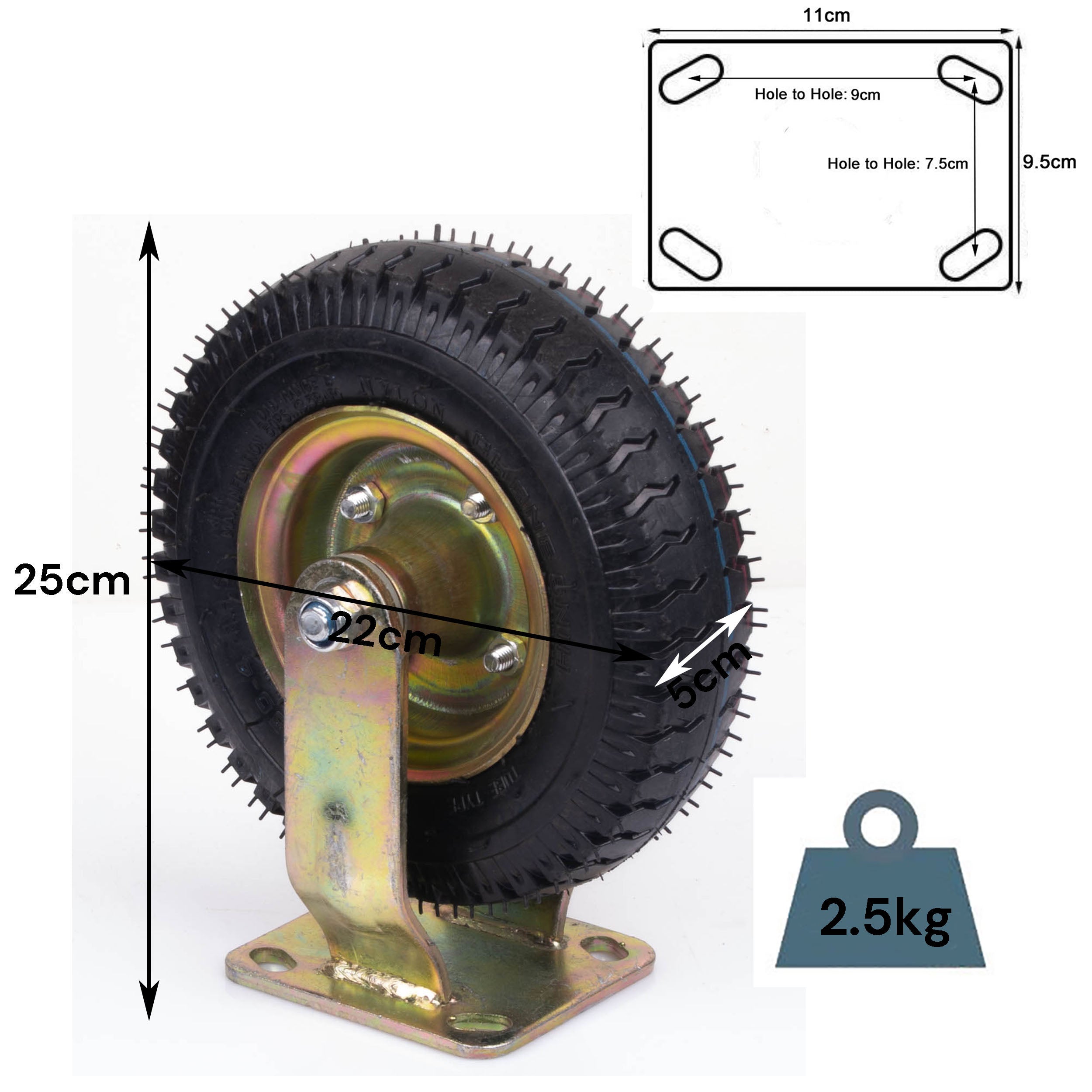 8 Inch Fixed Castor Caster Pneumatic Tyres Tyre Wheel Trolley Cart Wheelbarrow
