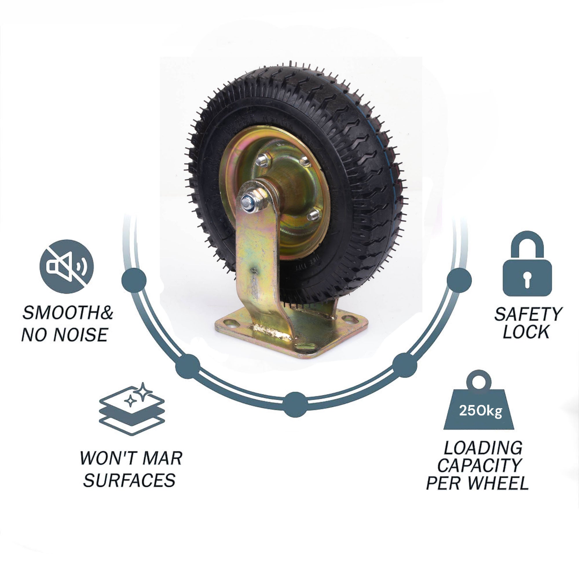 8 Inch Fixed Castor Caster Pneumatic Tyres Tyre Wheel Trolley Cart Wheelbarrow