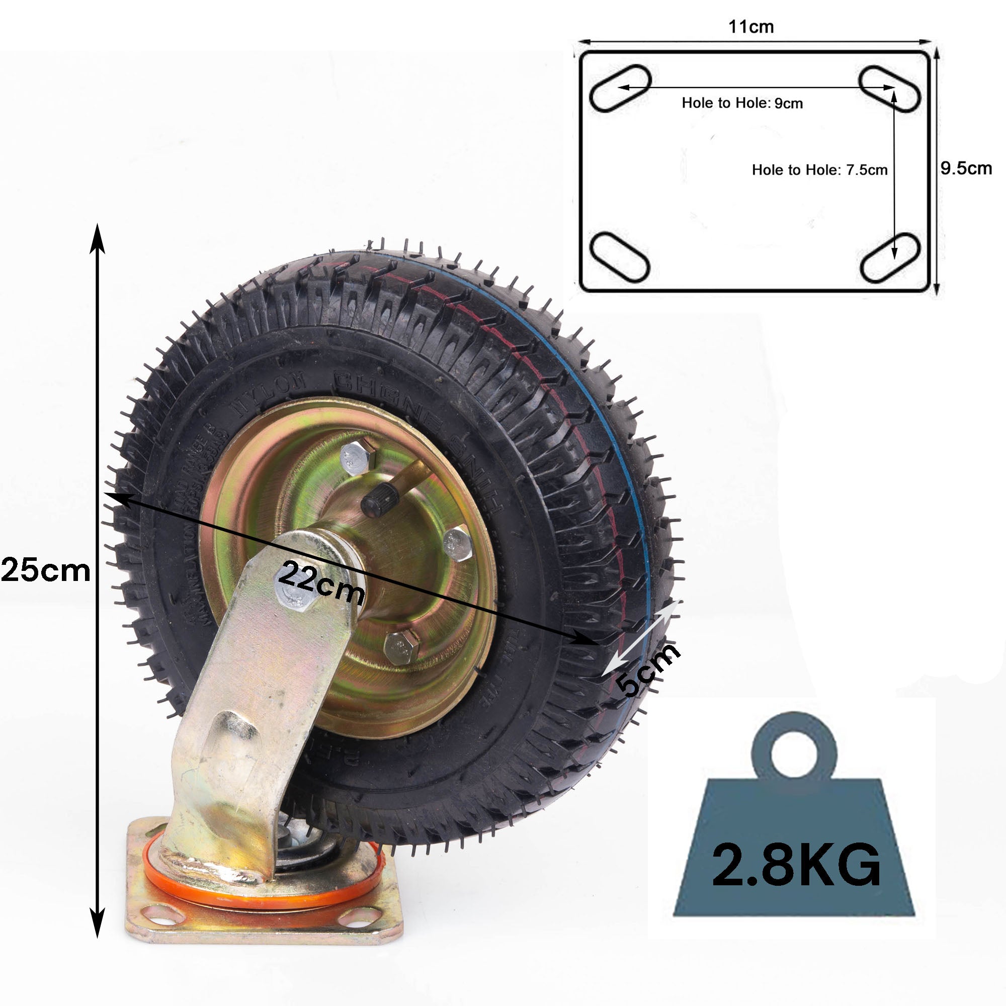 Heavy-Duty 8 Inch Swivel Pneumatic Tyre Wheels, 250KG Capacity