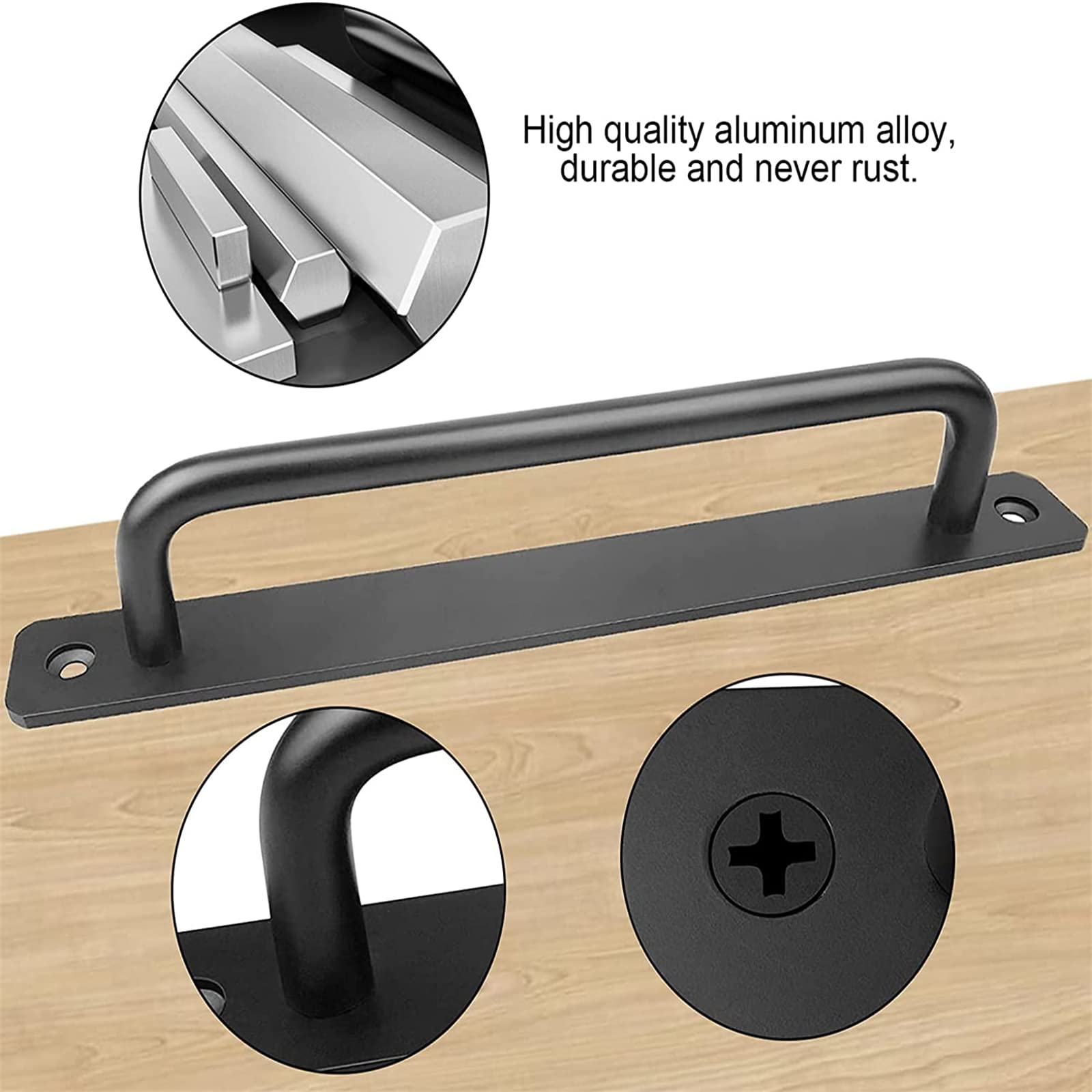 Black Matte Barn Door Handle, Rustproof - 212mm