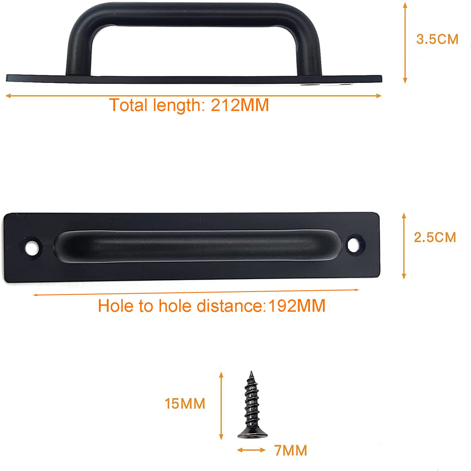 Black Matte Barn Door Handle, Rustproof - 212mm