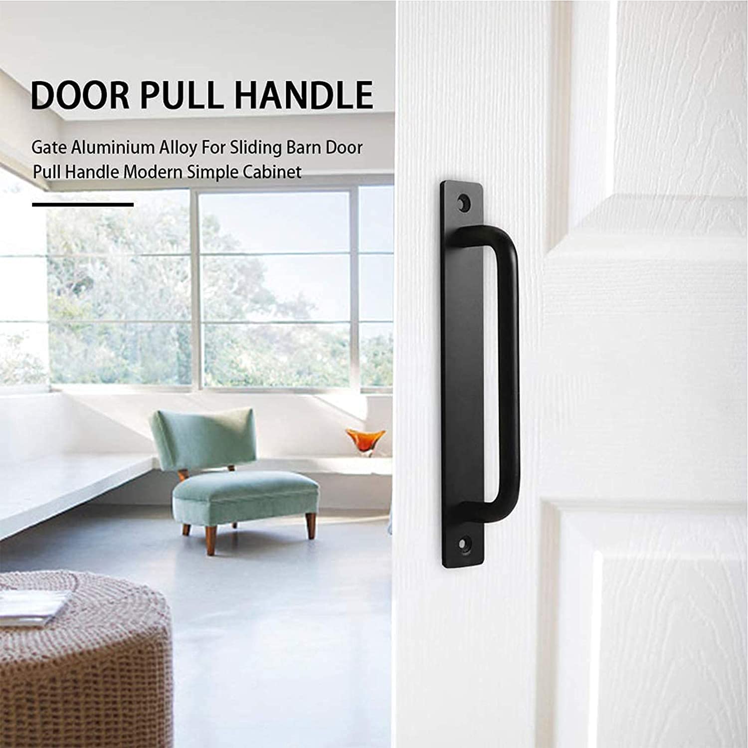 Black Matte Barn Door Handle, Rustproof - 212mm