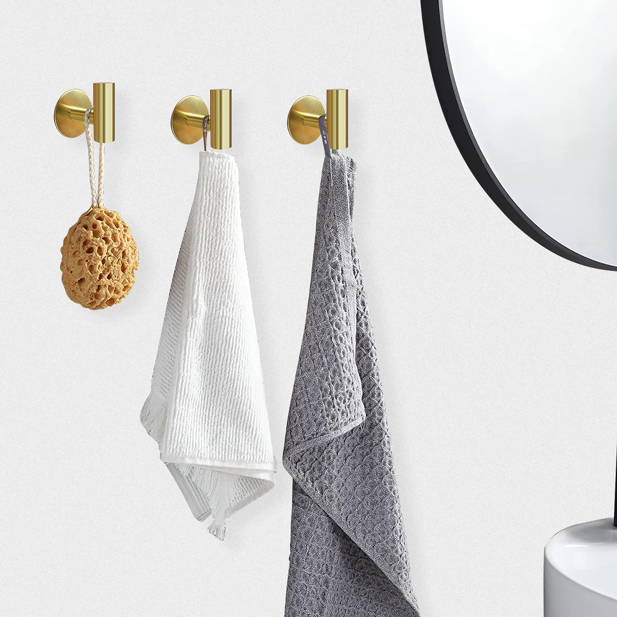 Gold Self Adhesive Stainless Steel Towel Hooks, 2 Pcs