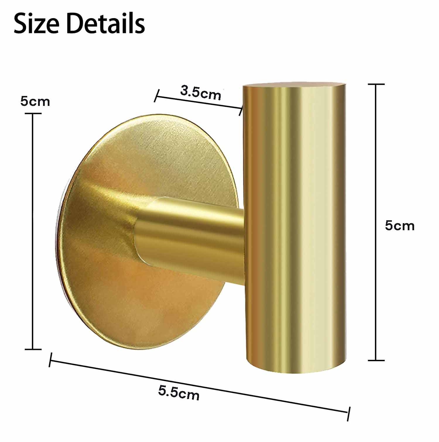 Gold Self Adhesive Stainless Steel Towel Hooks, 2 Pcs