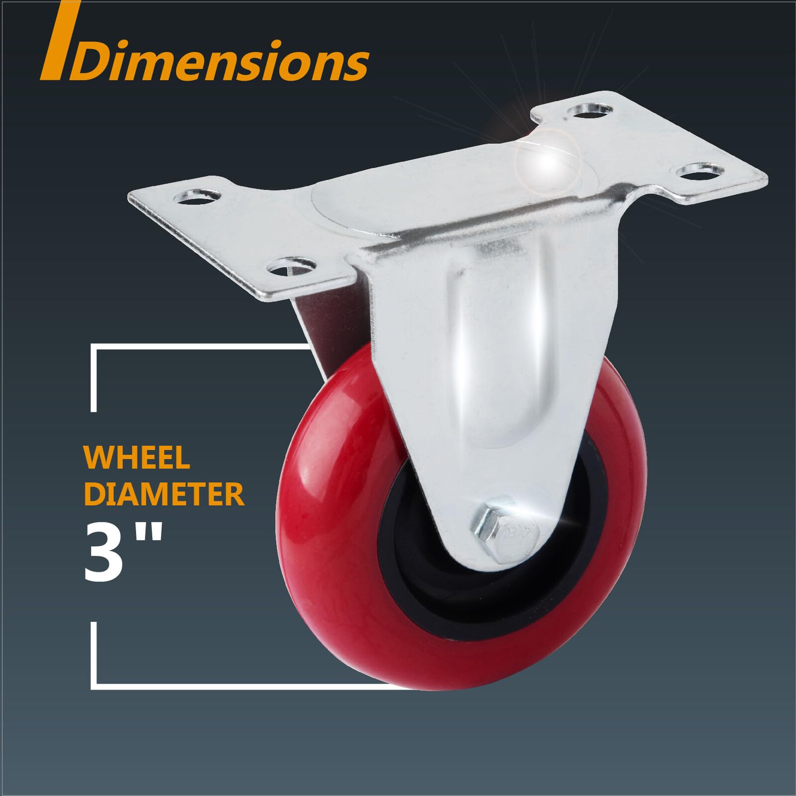 Heavy Duty 3" Fixed Caster Wheels, Polyurethane, 75kg Capacity