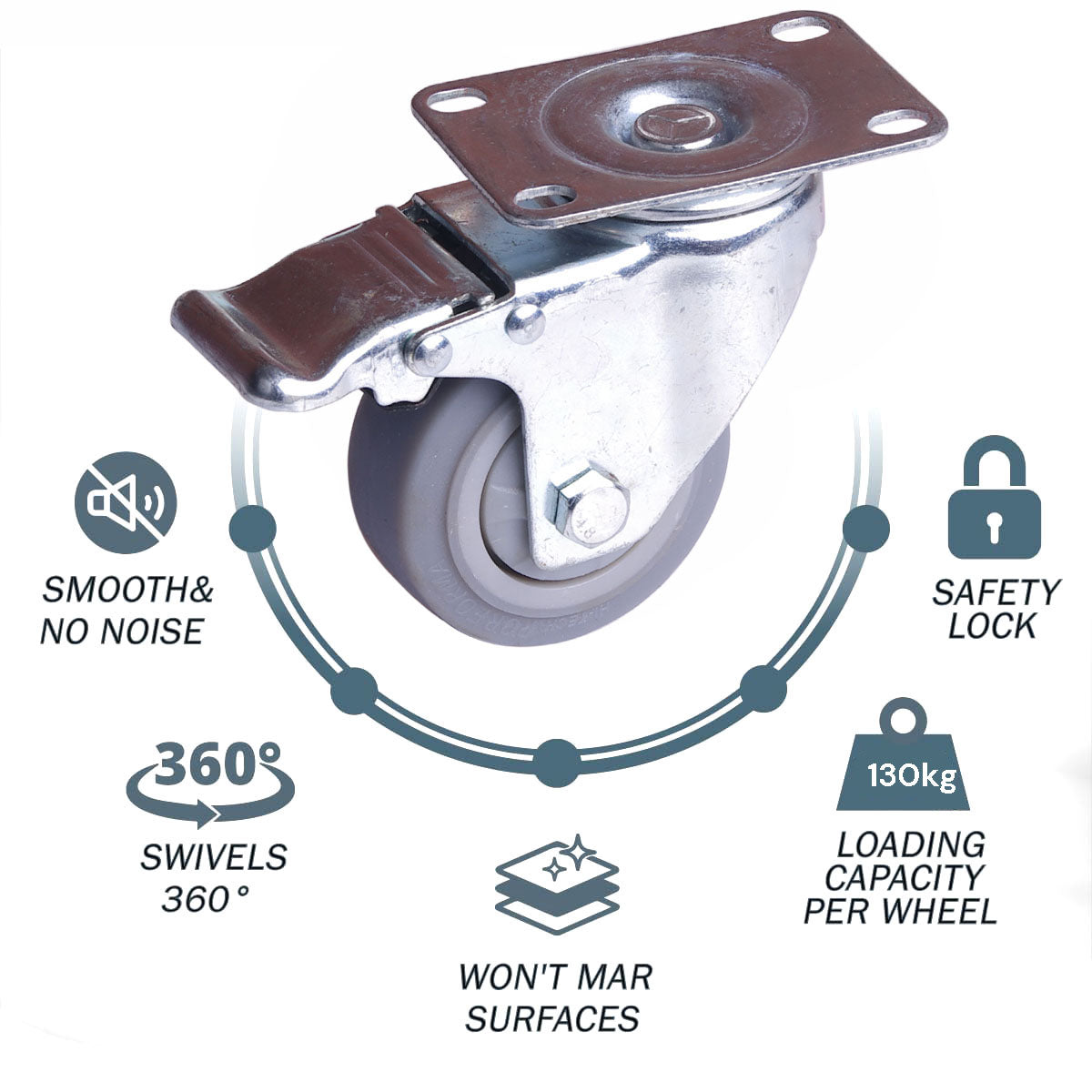 Heavy Duty 4" Swivel Casters with Brake, Dual Lock