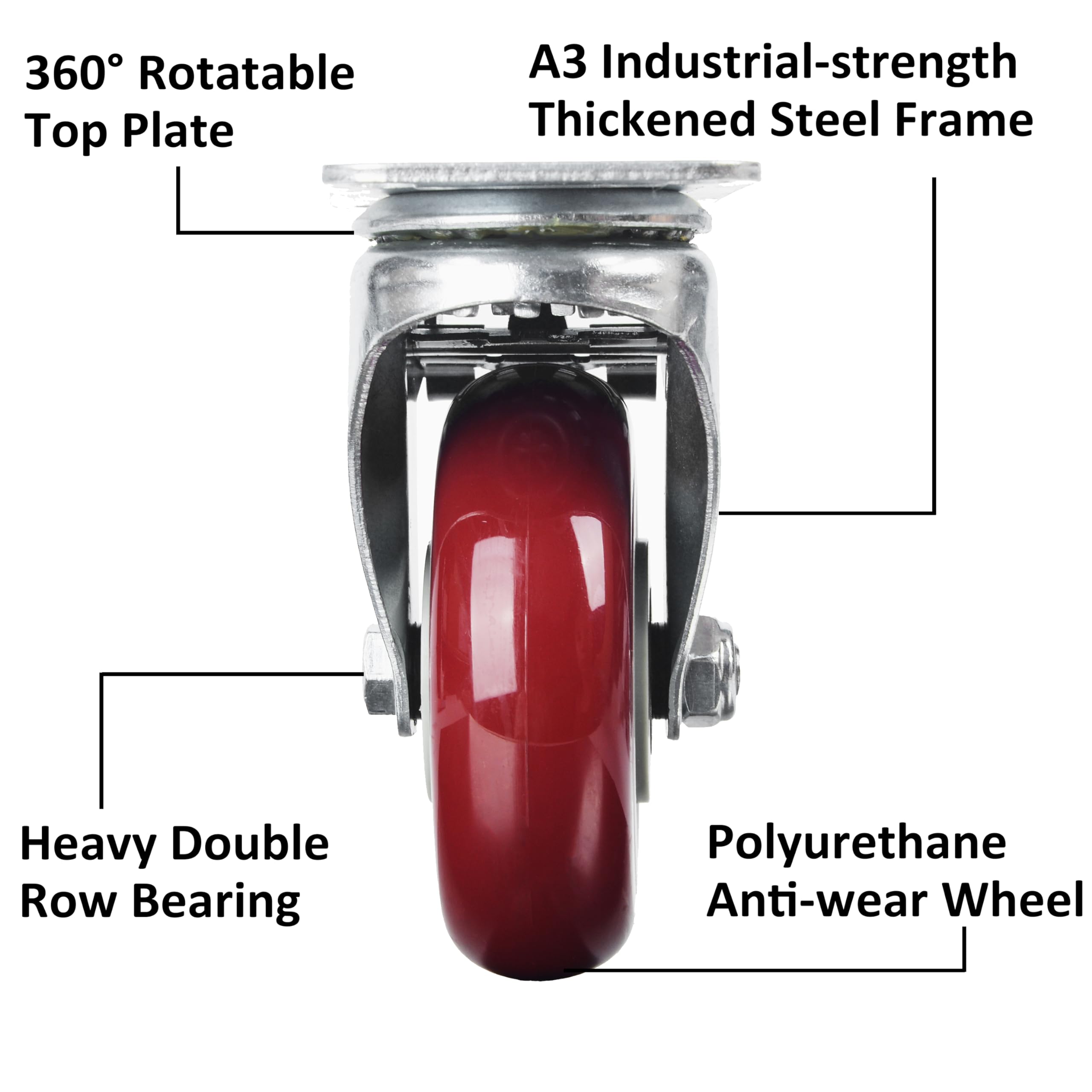 Heavy Duty 4" Lockable Swivel Casters with Brakes