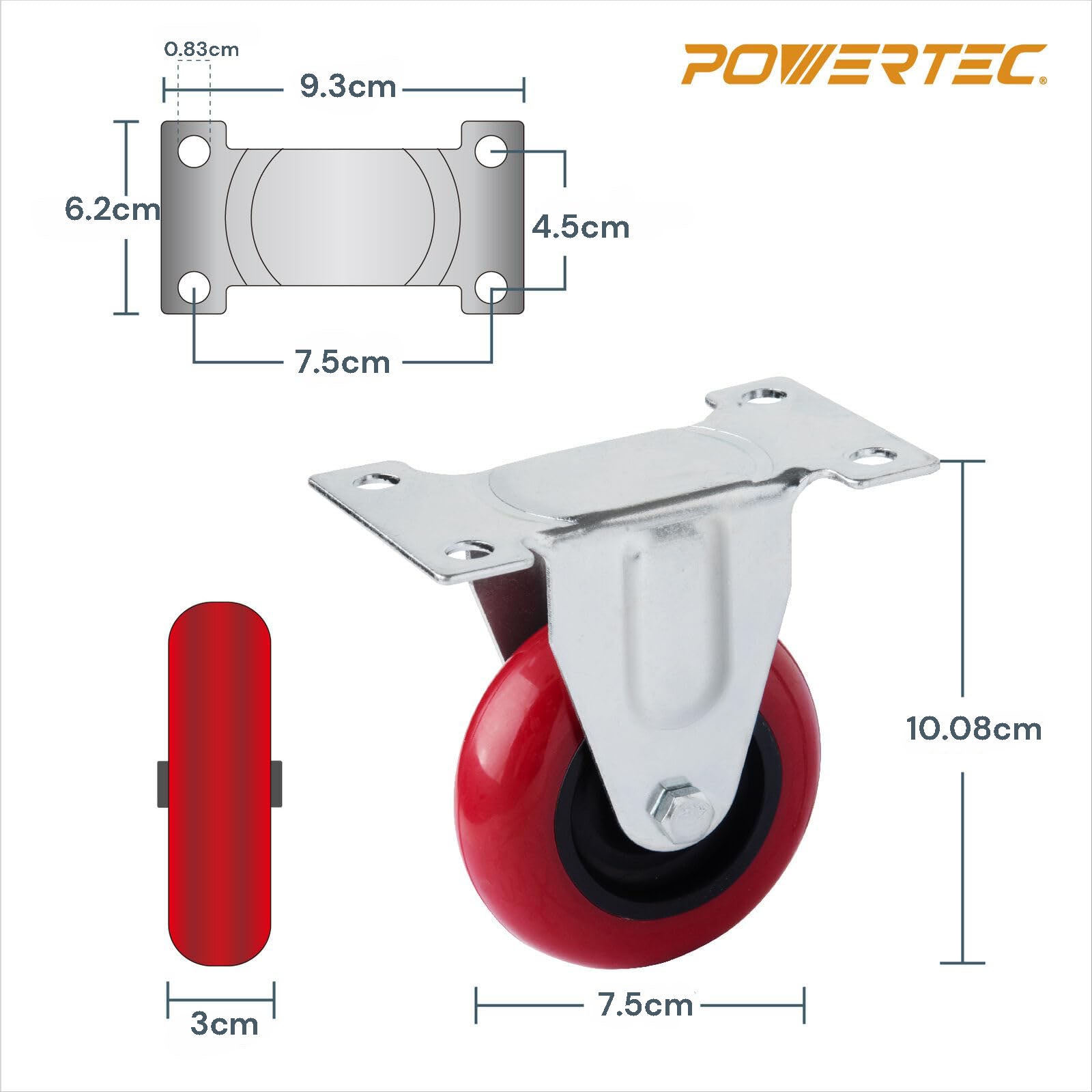 Heavy Duty 3" Caster Wheels, 2 Swivel & 2 Fixed, 300kg Load Capacity