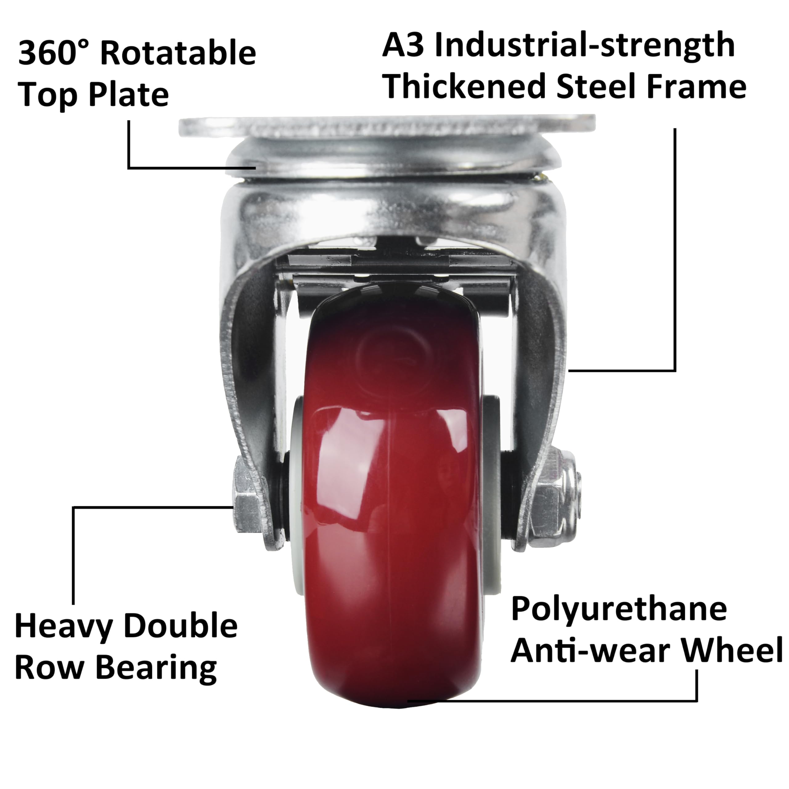 Heavy Duty 3" Caster Wheels, 2 Swivel & 2 Fixed, 300kg Load Capacity