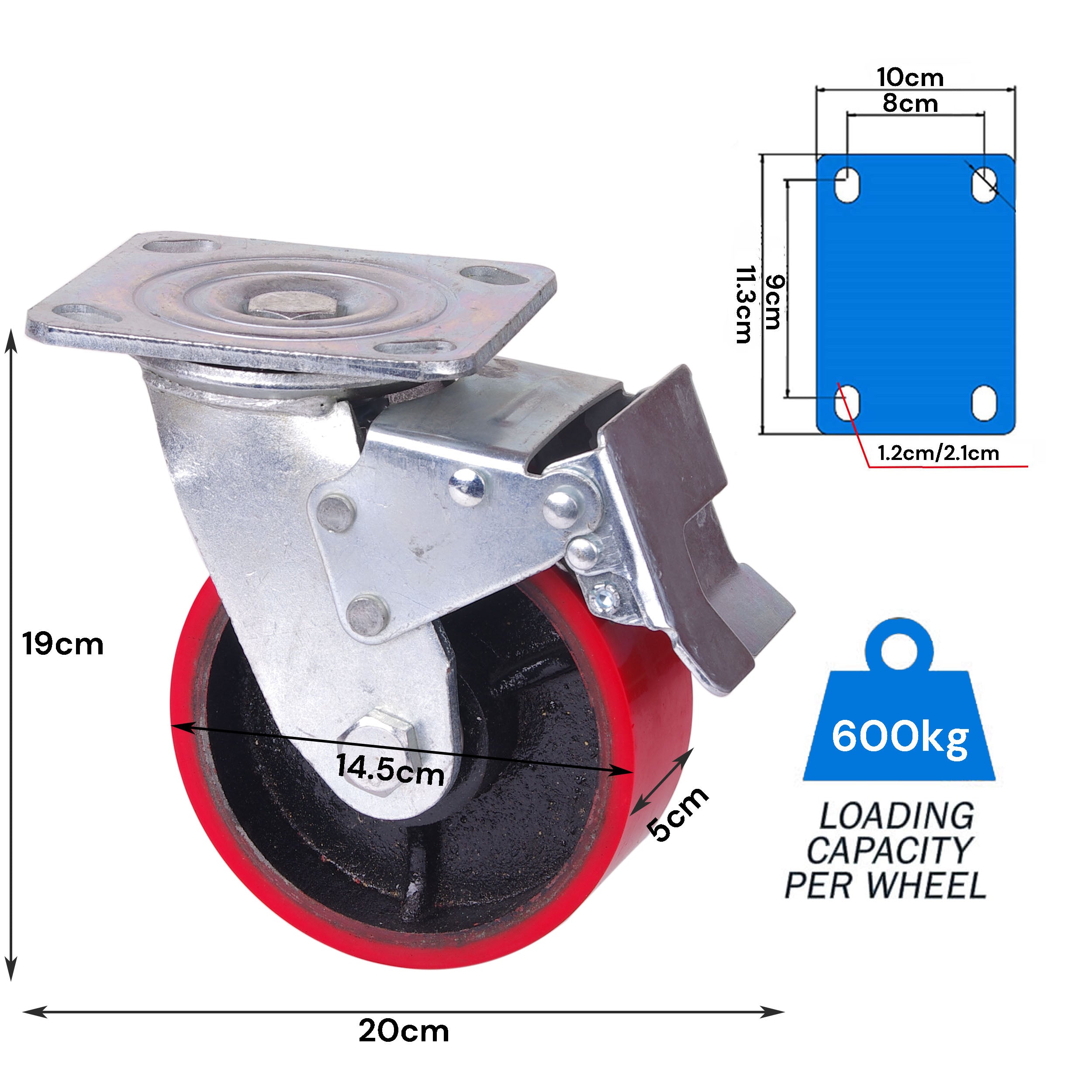 6" Heavy Duty 2400KG Swivel Locking Caster Wheels Set of 4