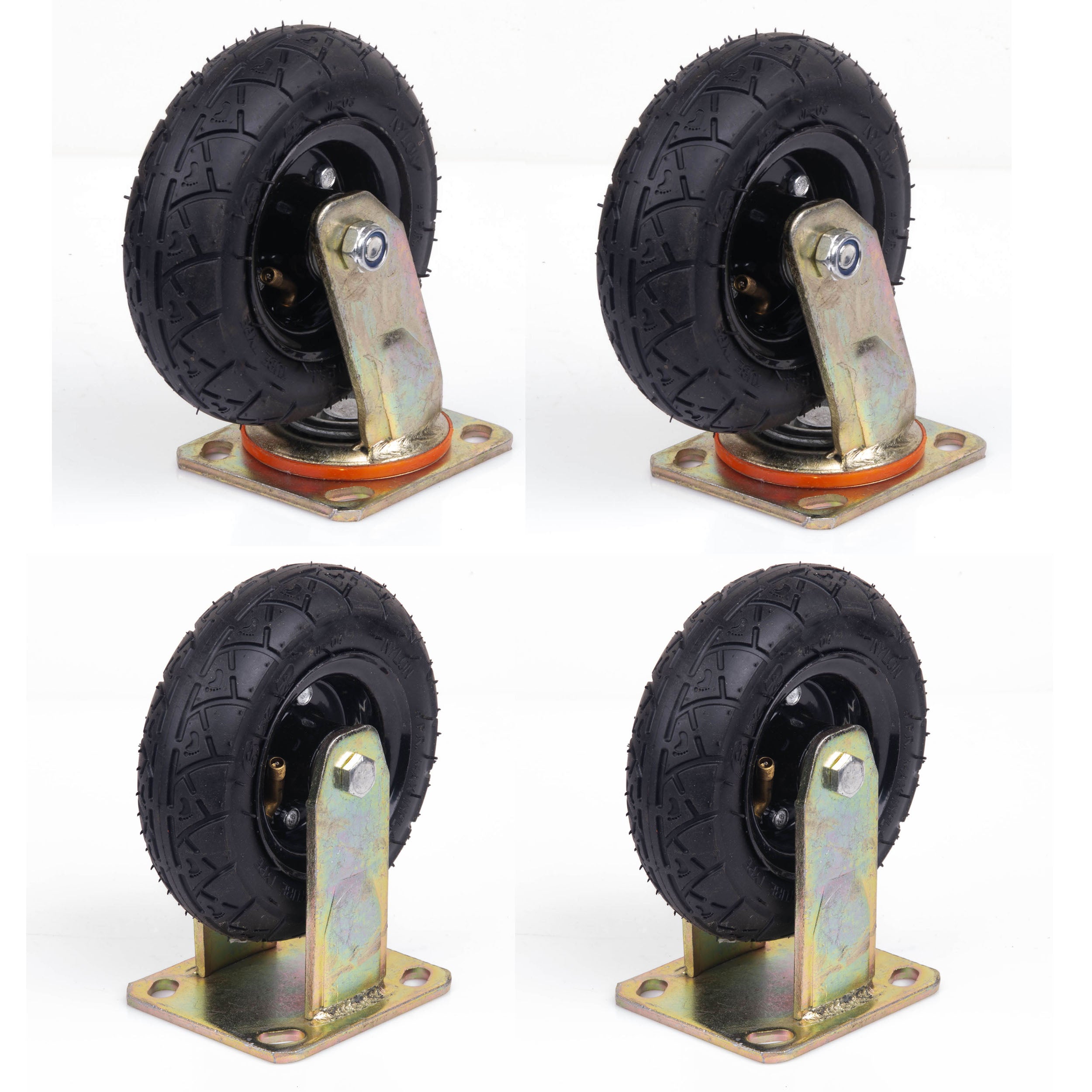 6 Inch Pneumatic Tread Wheels, 2x Swivel 2x Fixed, 200KG, Set of 4