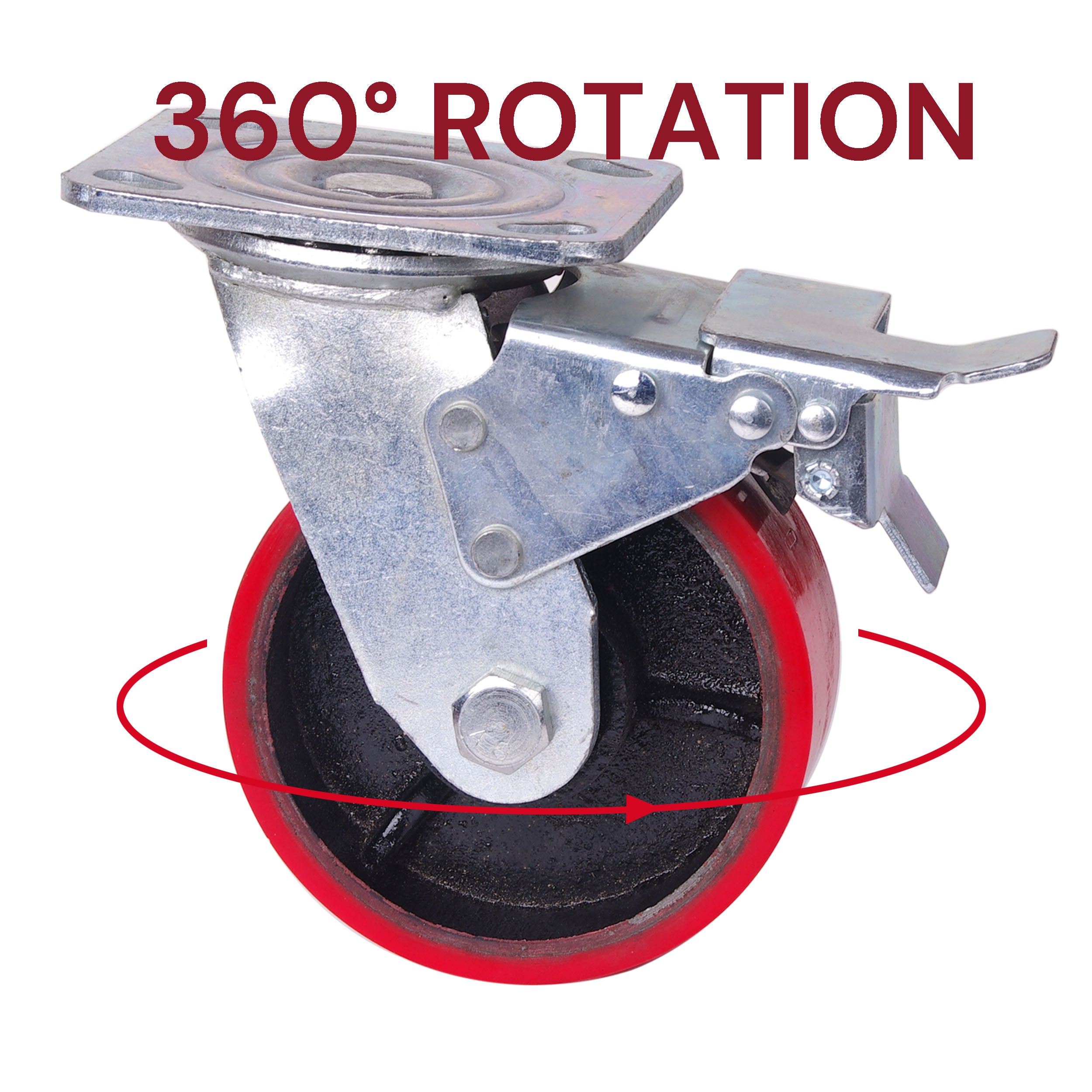 6" 600KG Swivel Caster Wheels with Brake Locking, Zinc Plated Steel