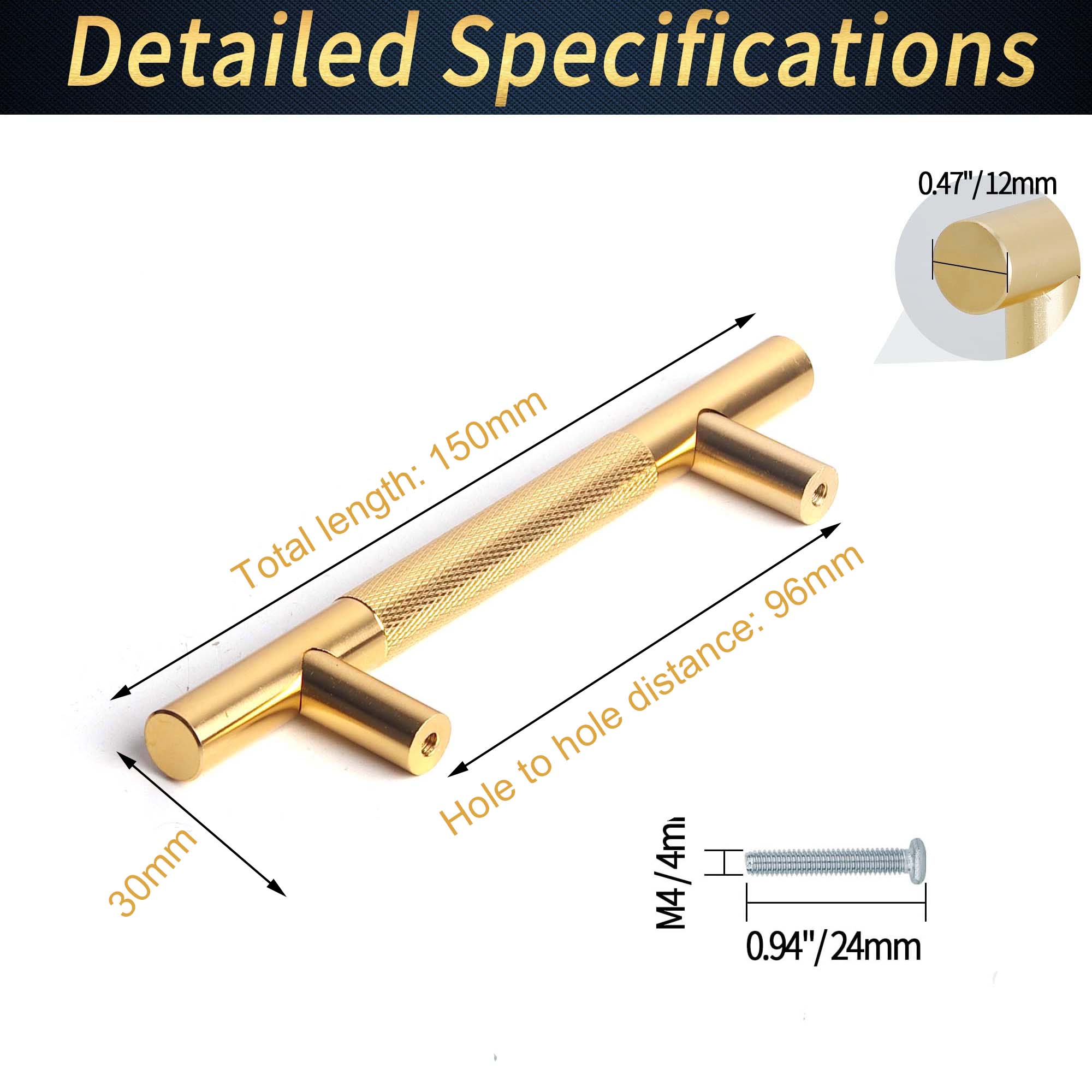 Modern 96mm Gold Cabinet Handles - Stainless Steel, Zinc