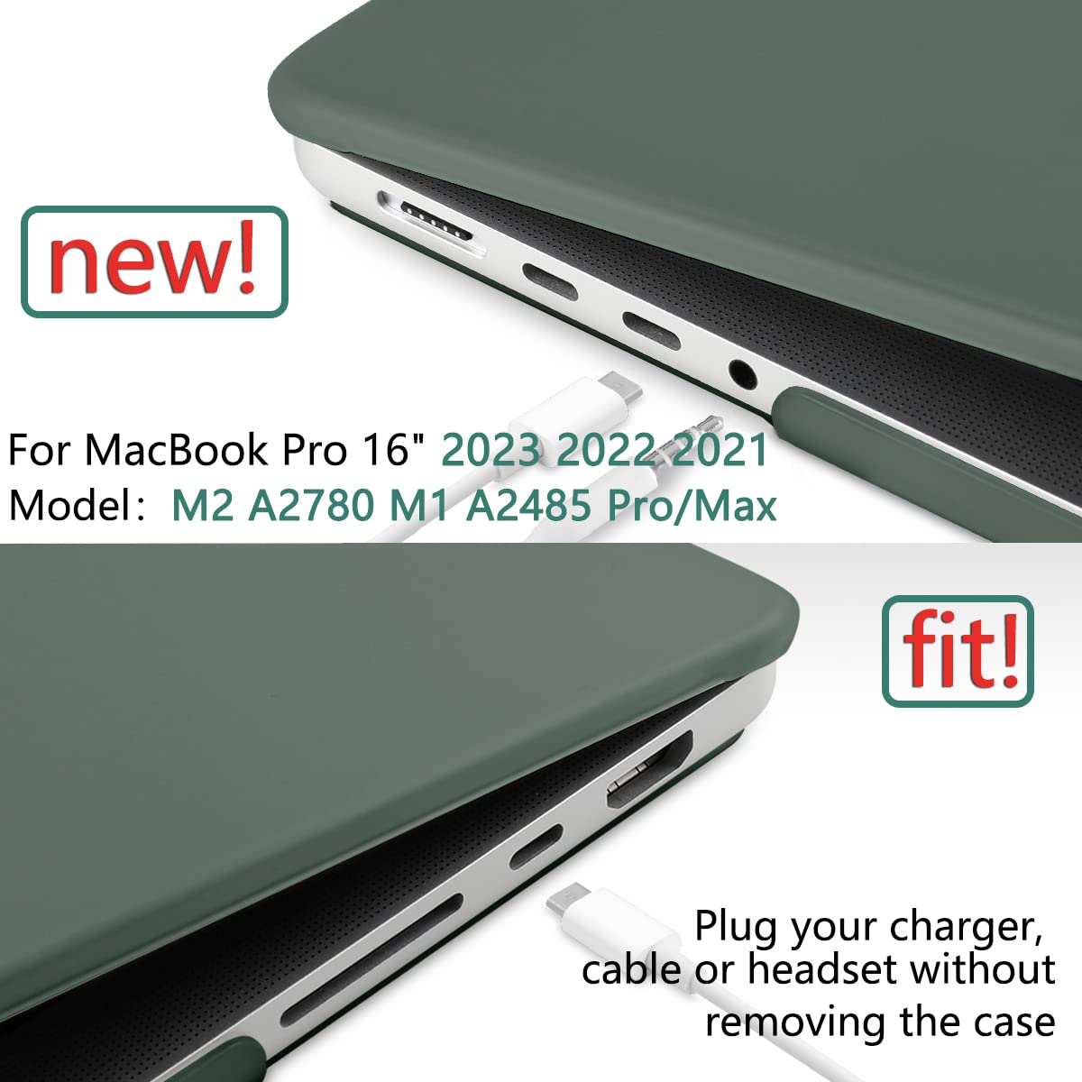 Suitable for MacBook Pro 16 inch Case 2023 2022 2021 M2 A2780 A2485 M1 Pro/Max Hard Shell Case Keyboard Cover Midnight Green